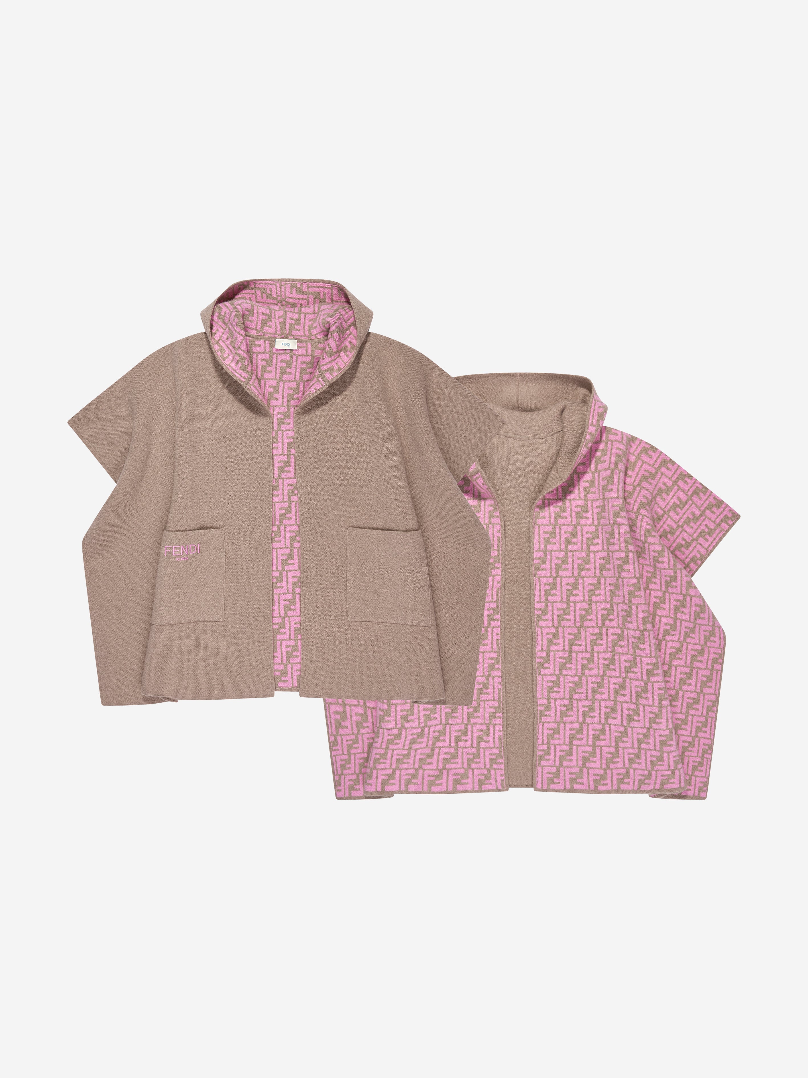 Girls Wool And Cashmere Reversible Cape in Grey