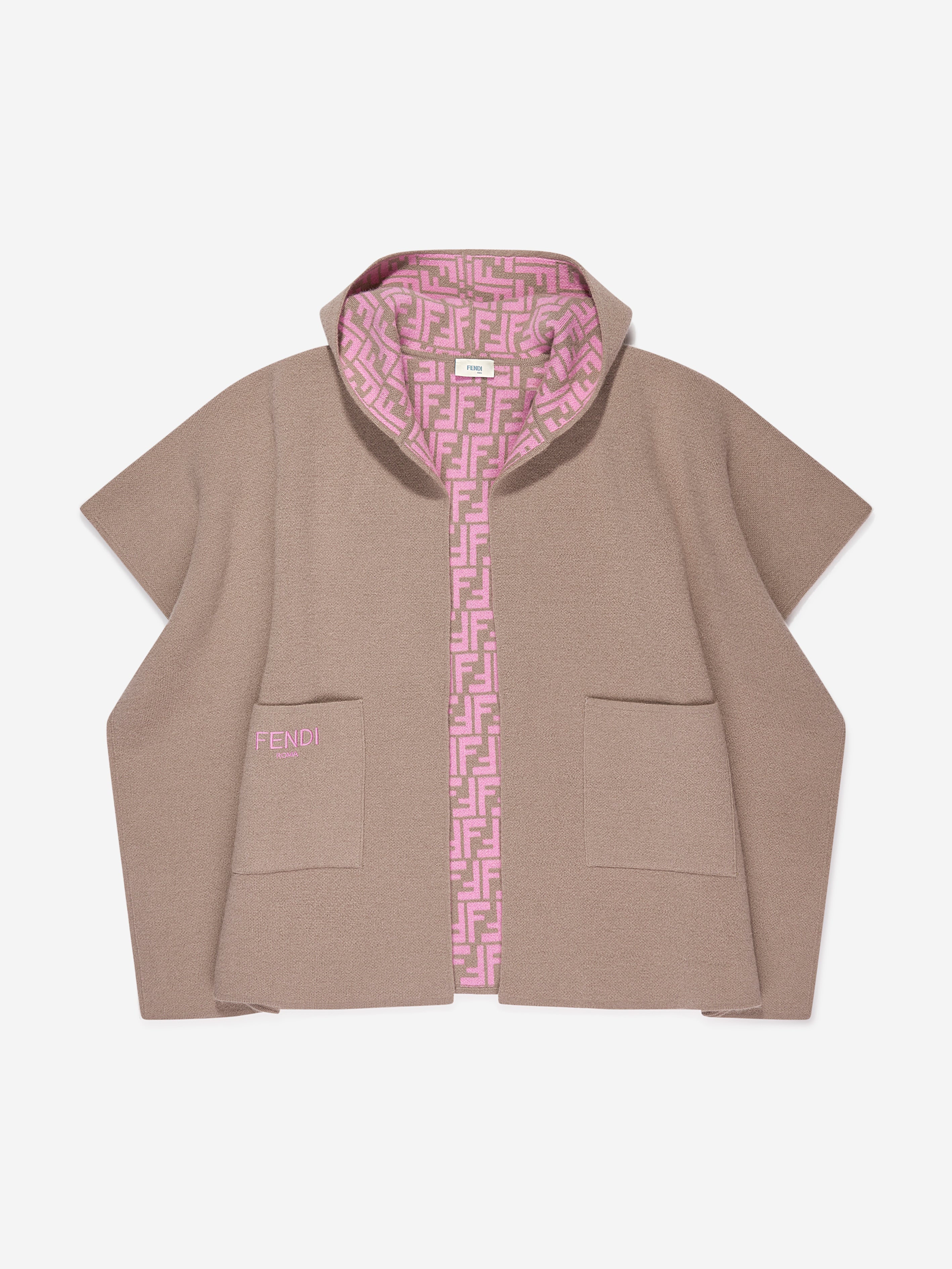Girls Wool And Cashmere Reversible Cape in Grey