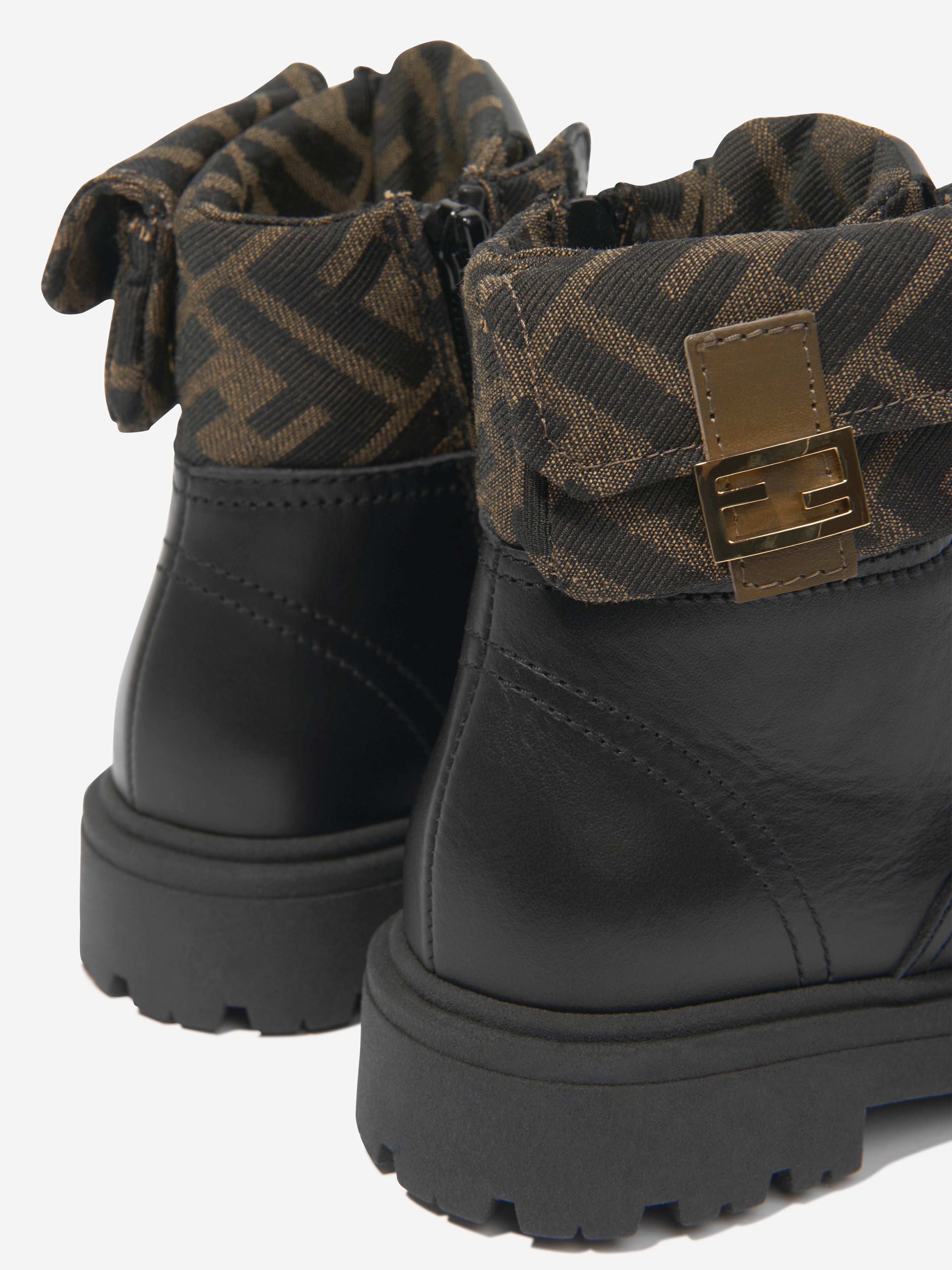 Kids Leather Baguette Biker Boots in Black