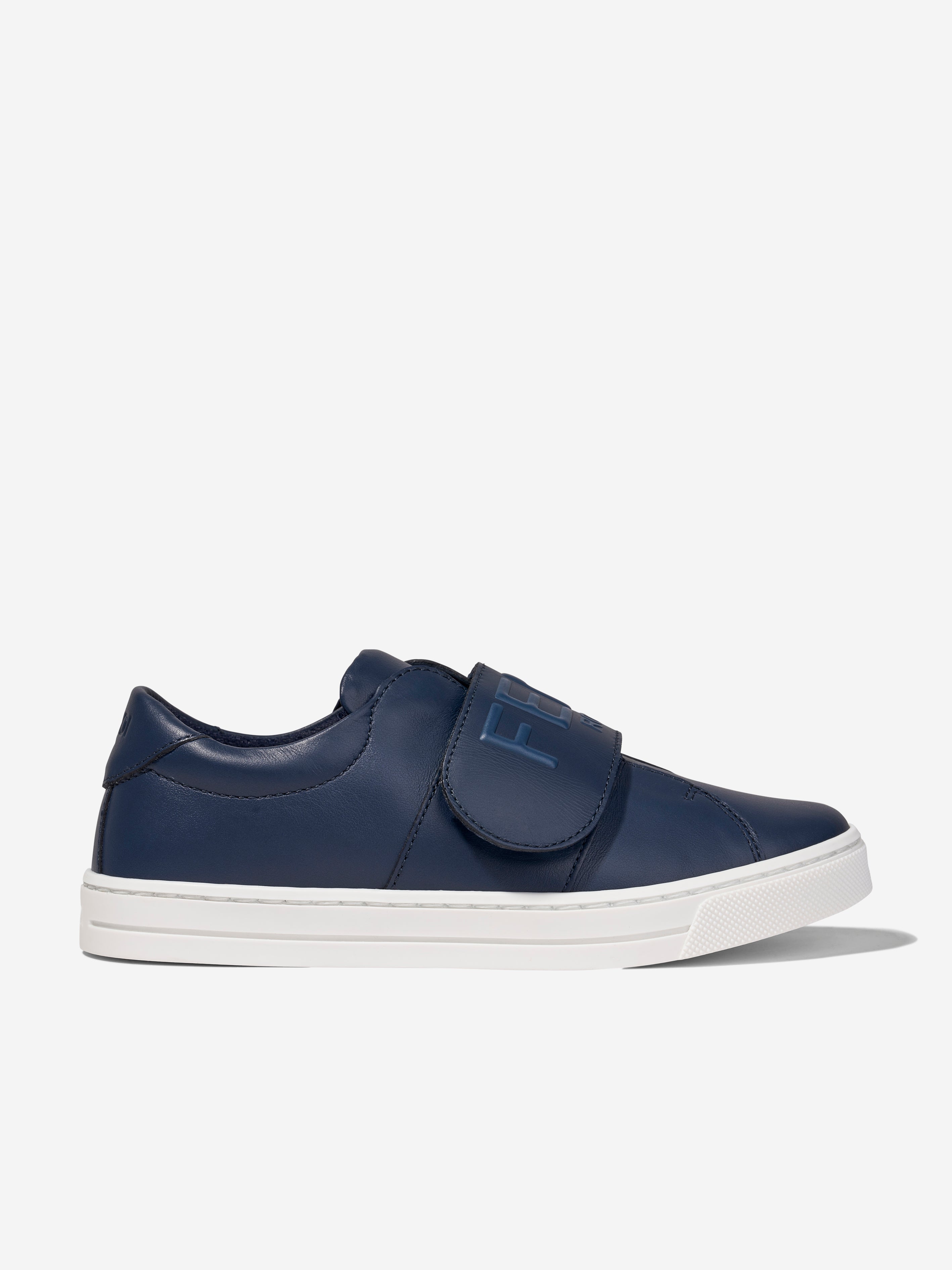 Kids Leather Logo Trainers in Navy
