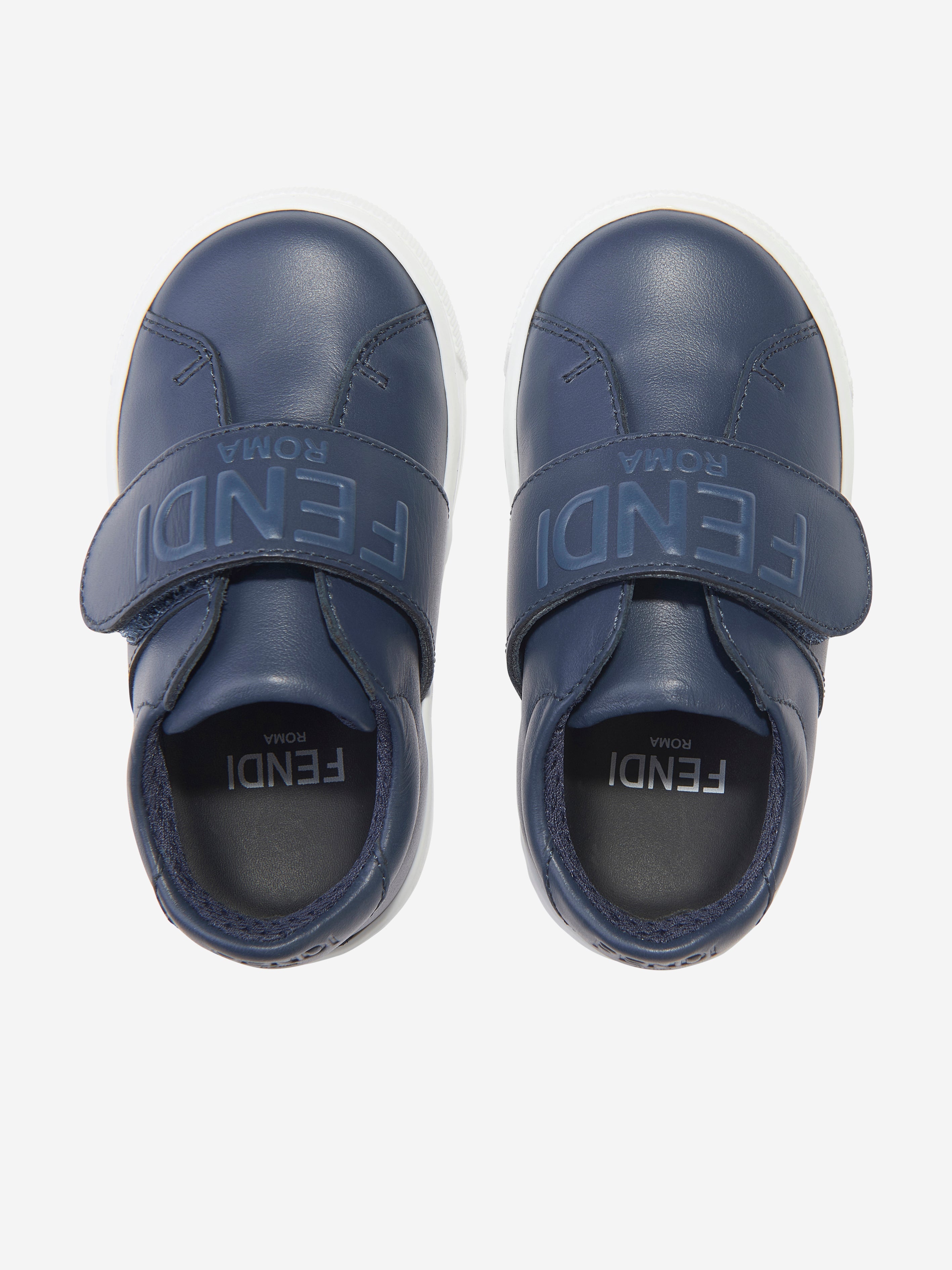 Kids Leather Logo Trainers in Navy