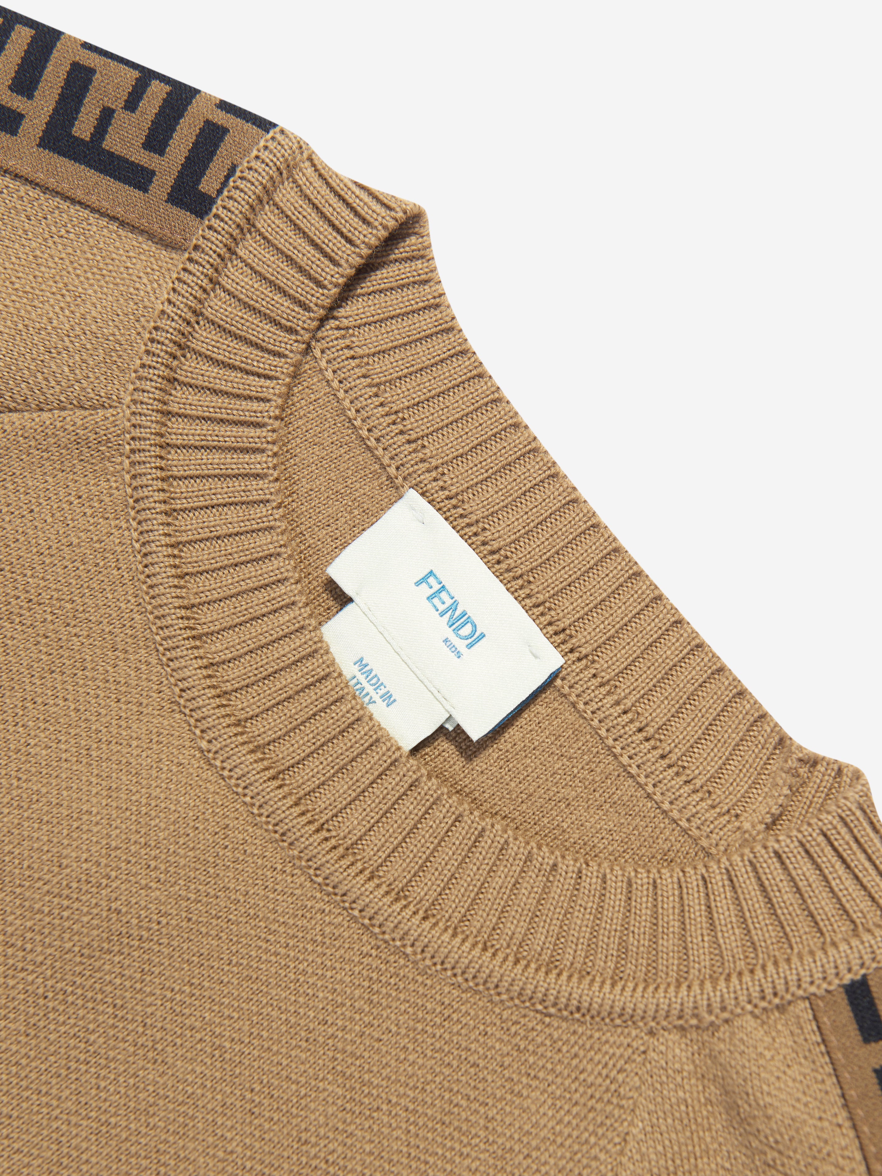 Kids Knitted Logo Taping Jumper in Brown