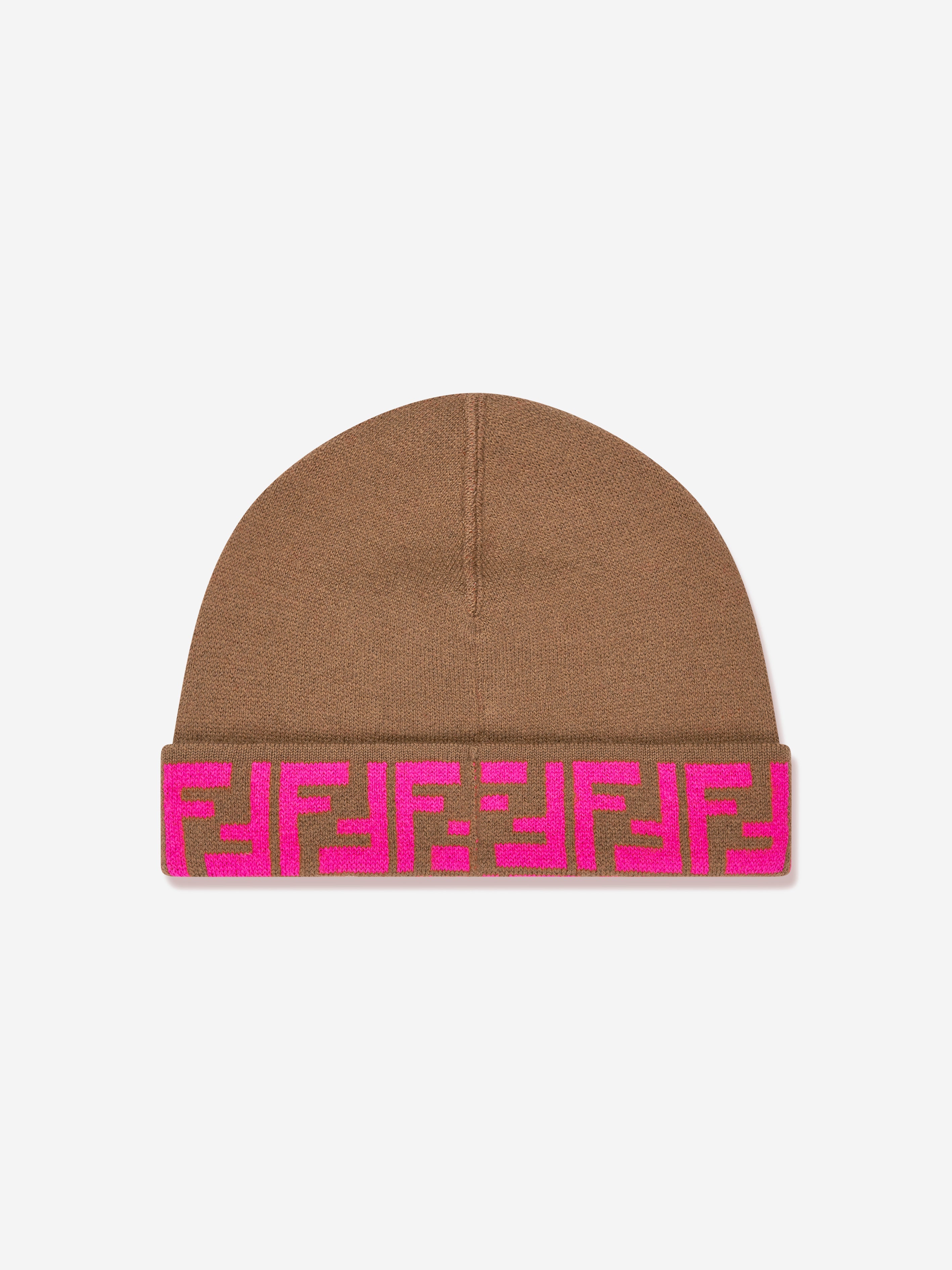 Girls FF Logo Reversible Beanie in Beige