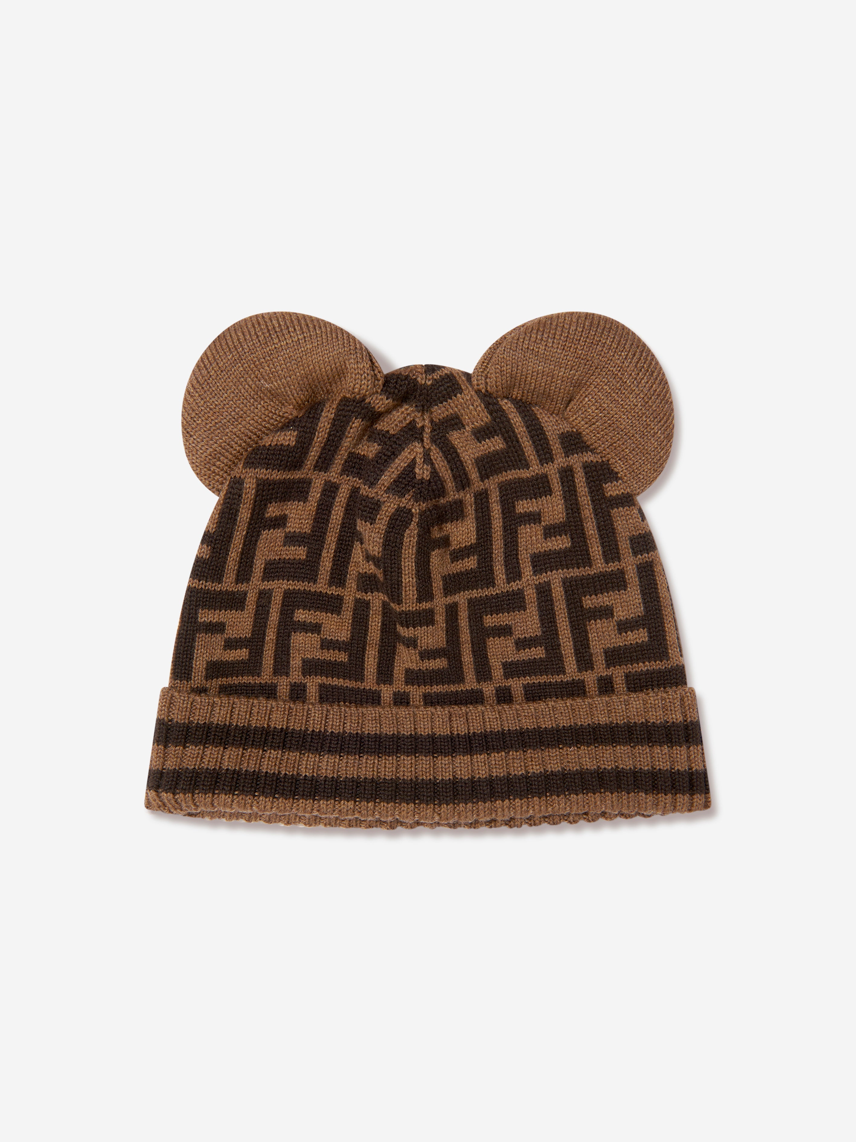 Kids Wool Beanie Hat With Ears in Brown