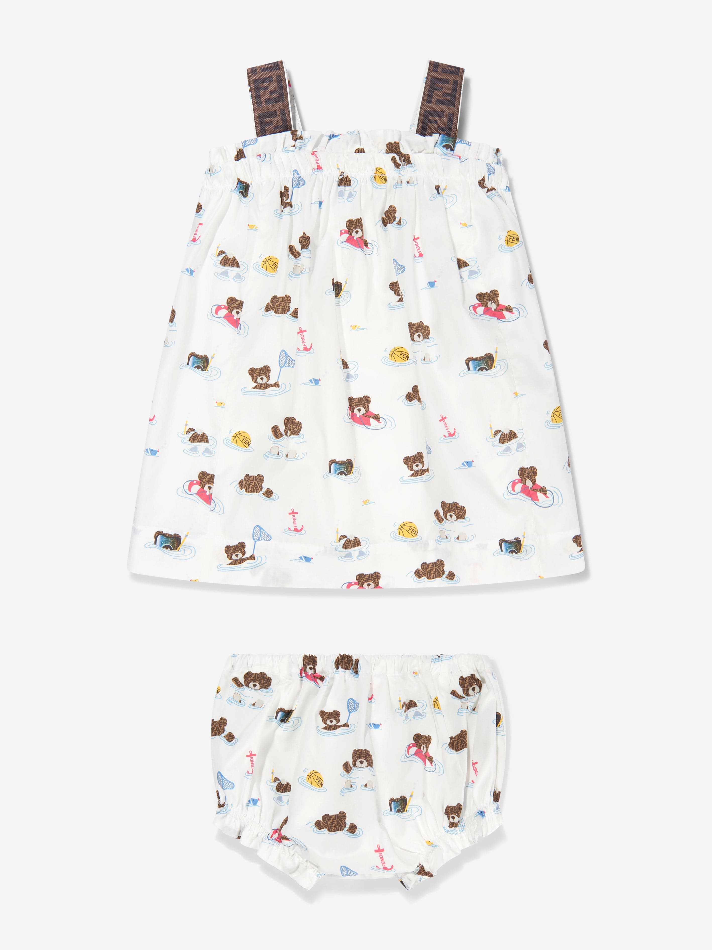 Baby Girls Bear Dress With Knickers in White