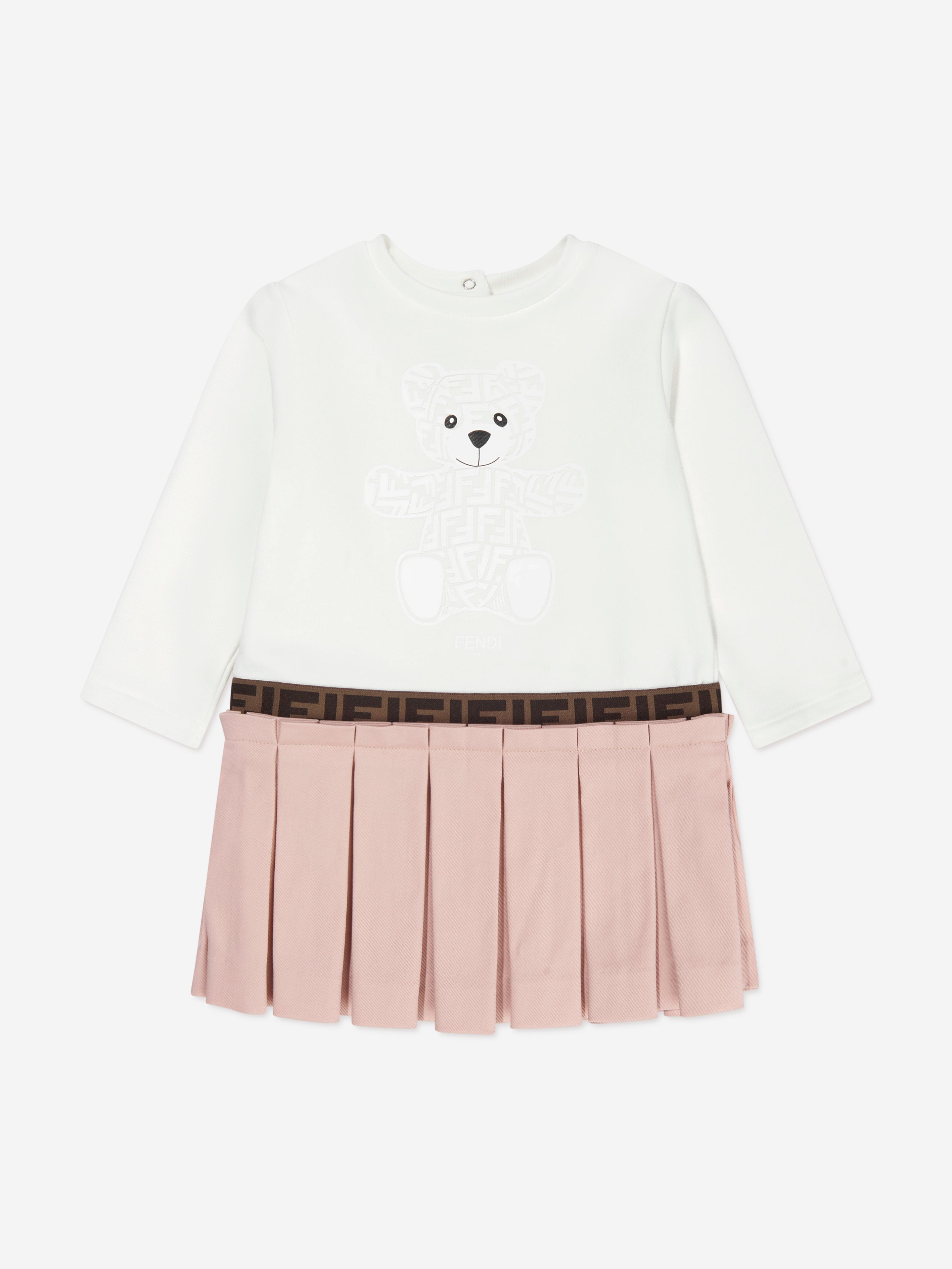Baby Girls Long Sleeve Bear Dress in White