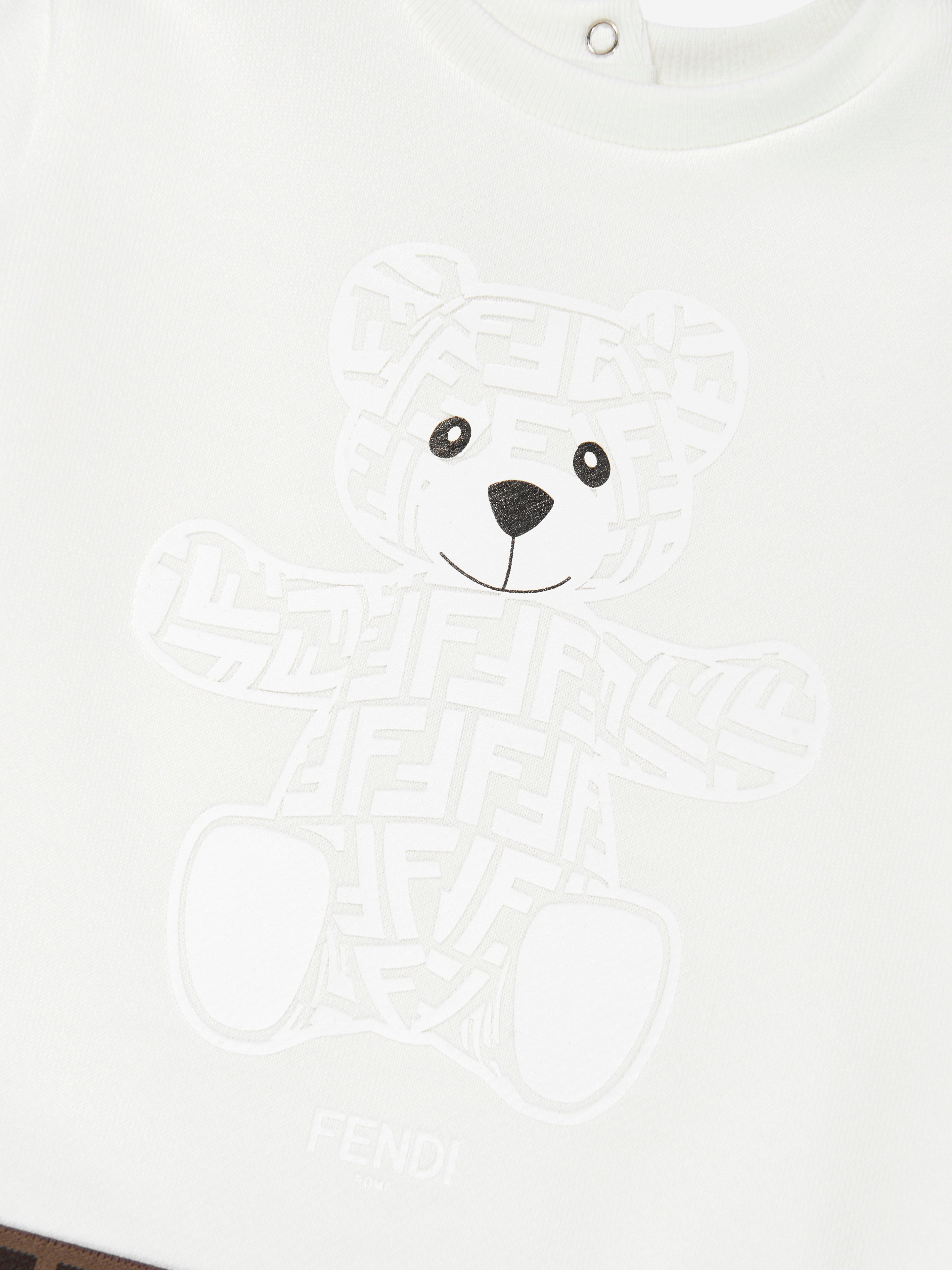 Baby Girls Long Sleeve Bear Dress in White