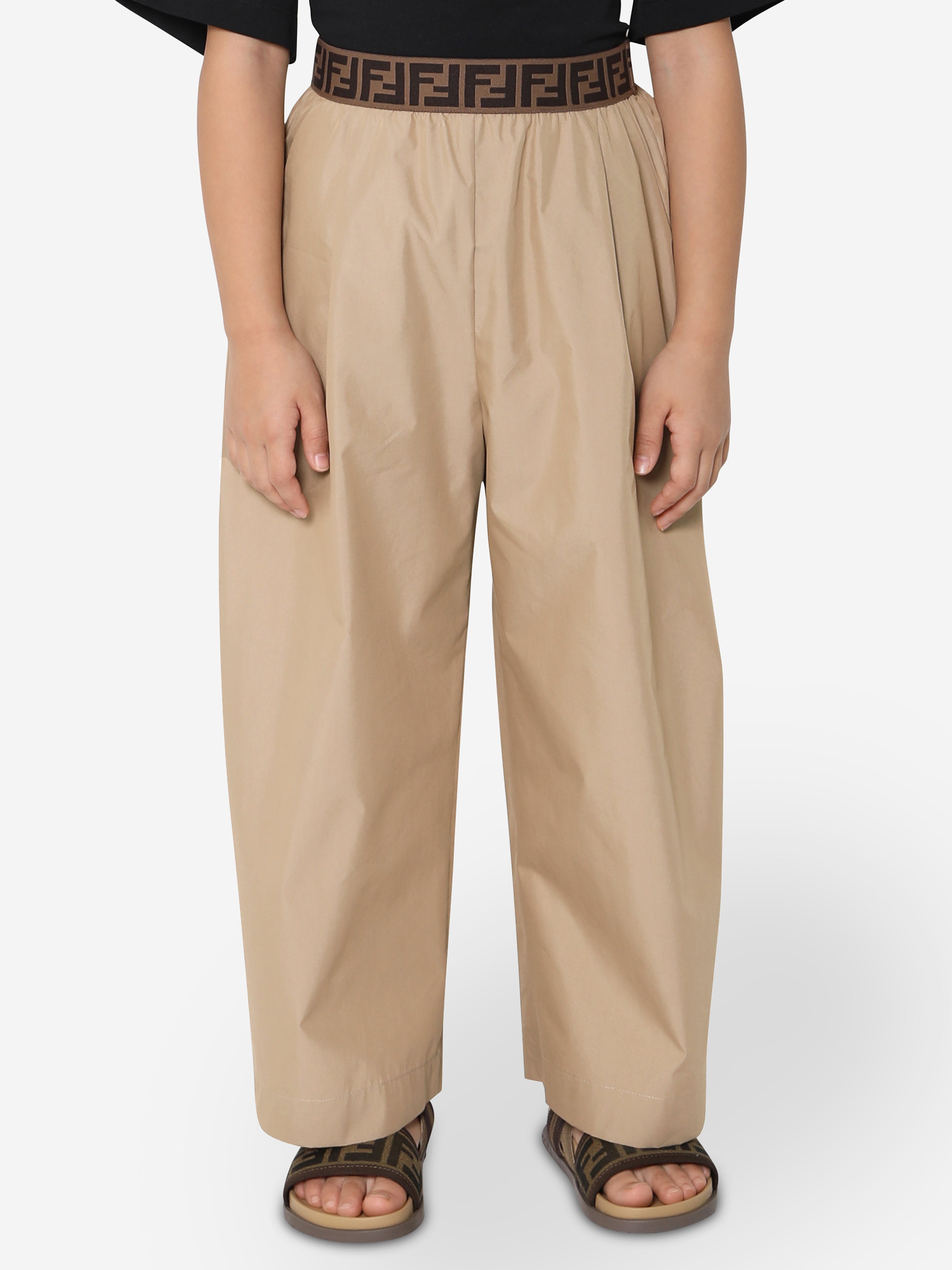 Girls Wide Leg Trousers in Beige