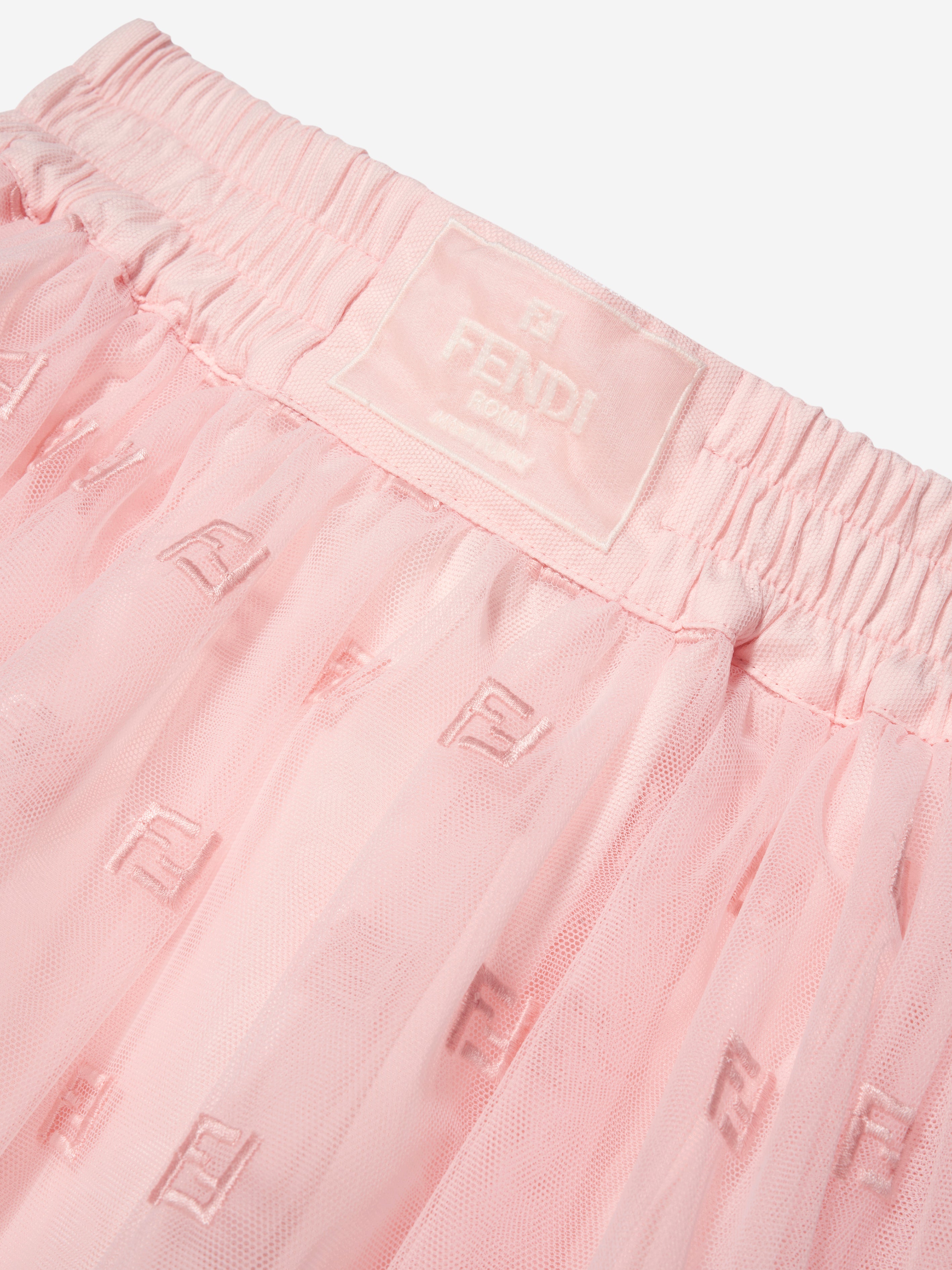 Girls Embroidered Tulle Skirt in Pink