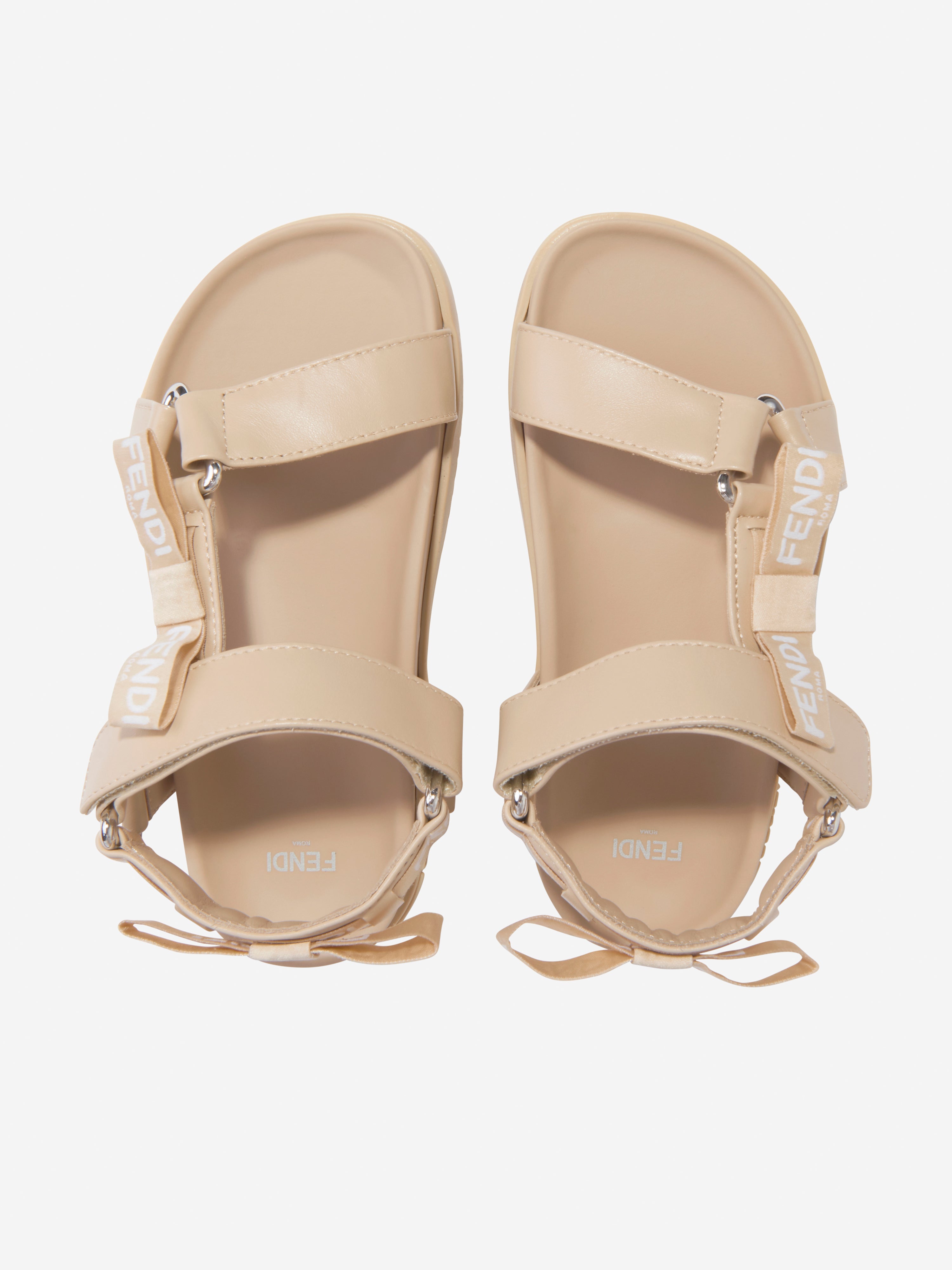 Girls Leather Jacquard Logo Sandals in Beige