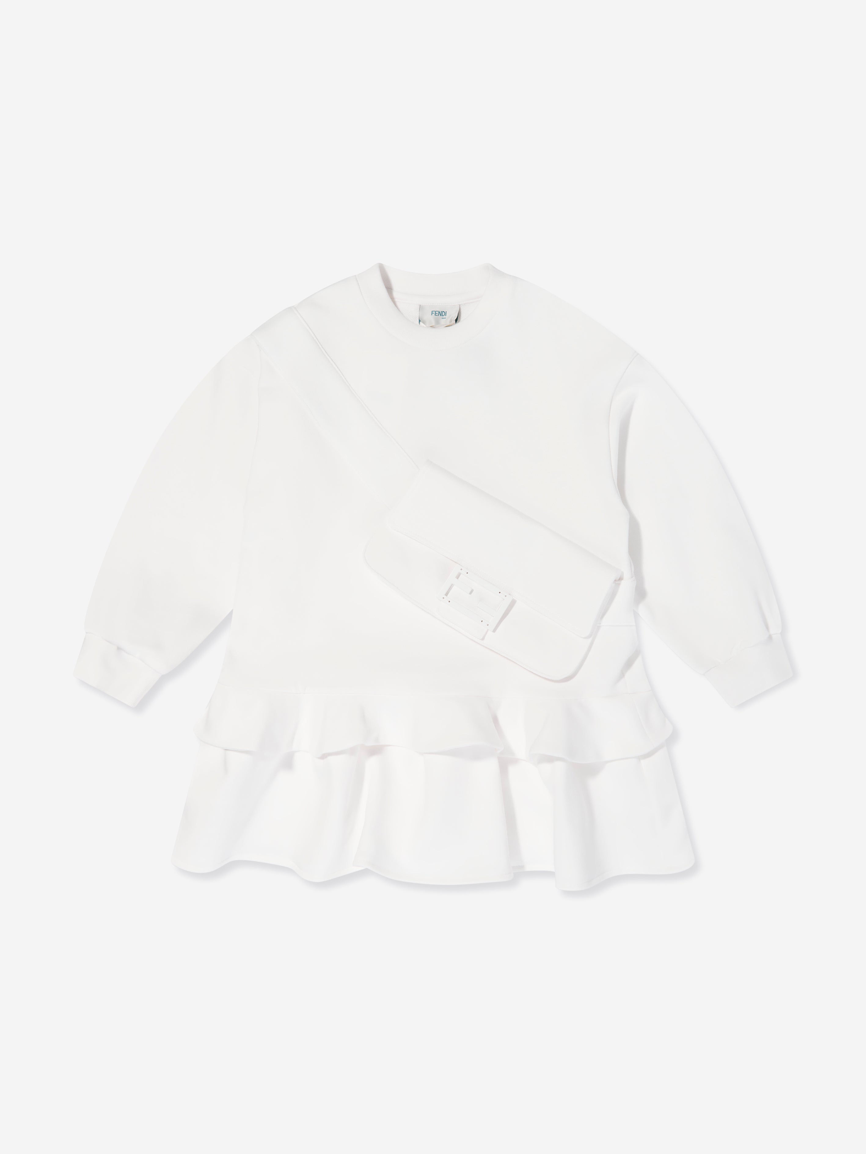 Girls Baguette Pocket Sweater Dress in White