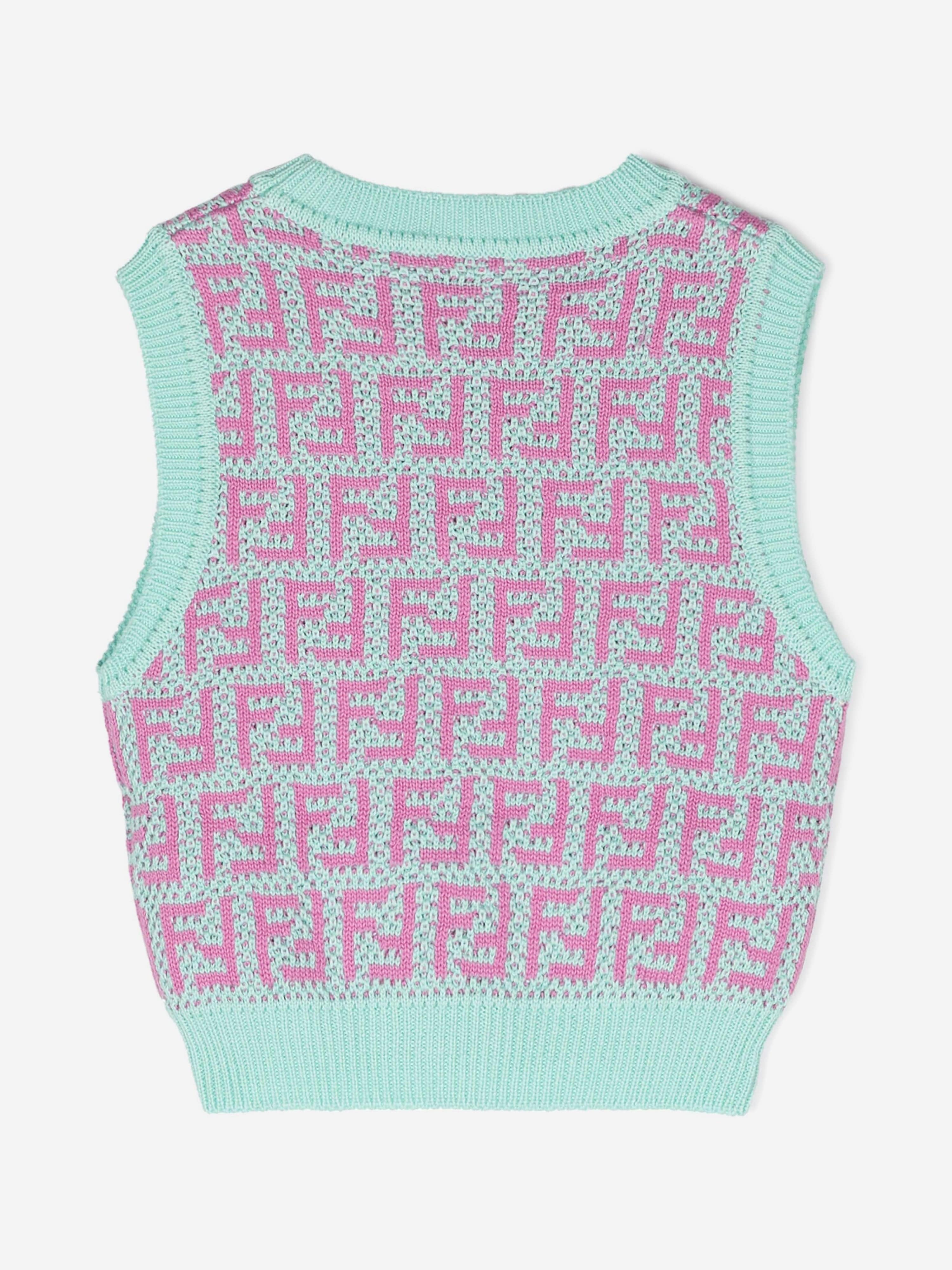 Fendi Girls Crochet Knit Sweater Vest in Multicolour