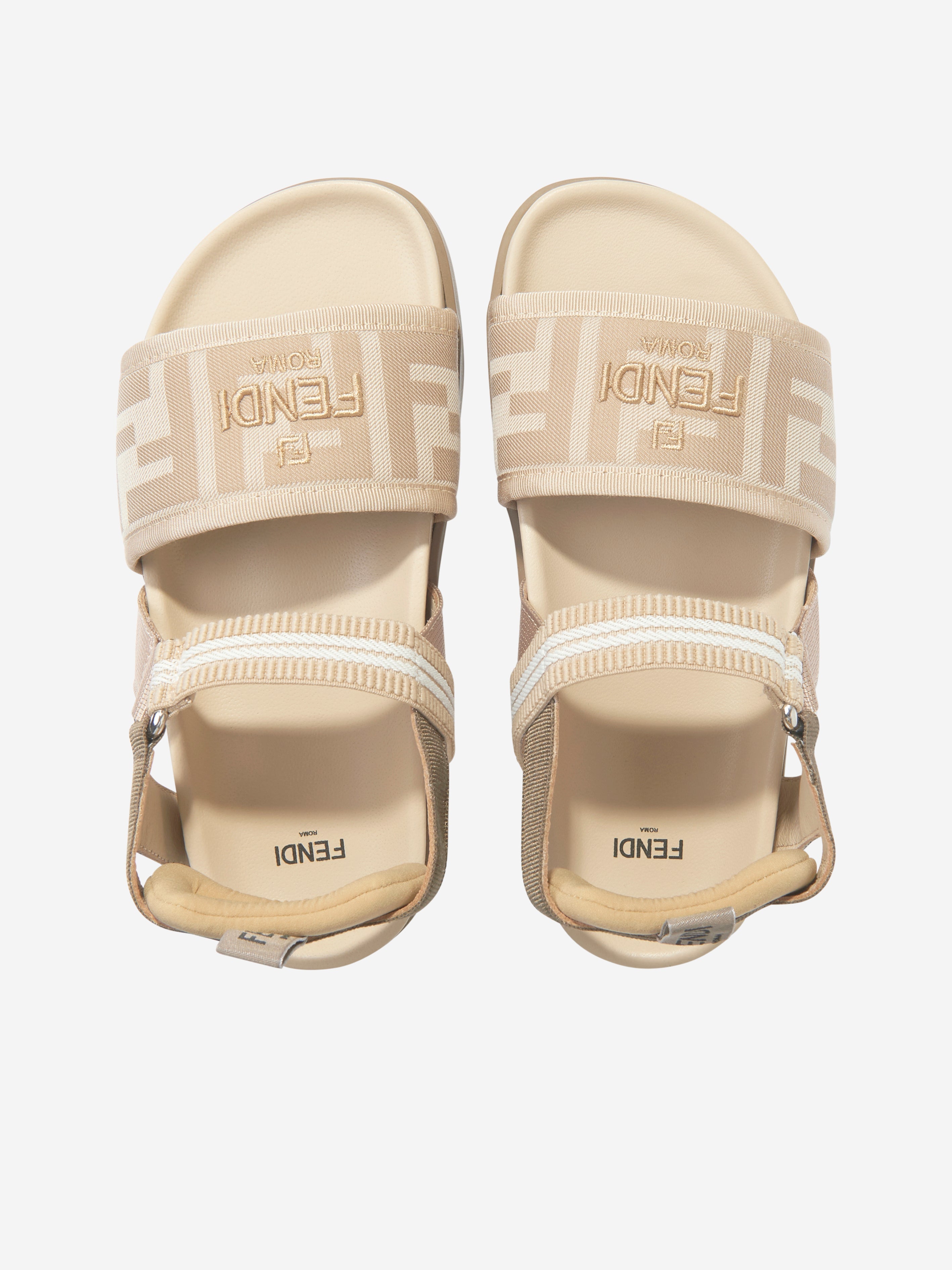 Girls FF Logo Sandals in Beige