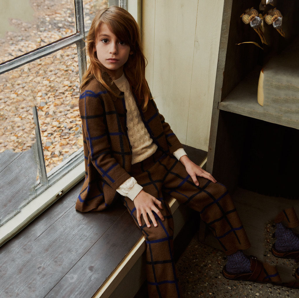 Boys & Girls Camel Check Wool Coat