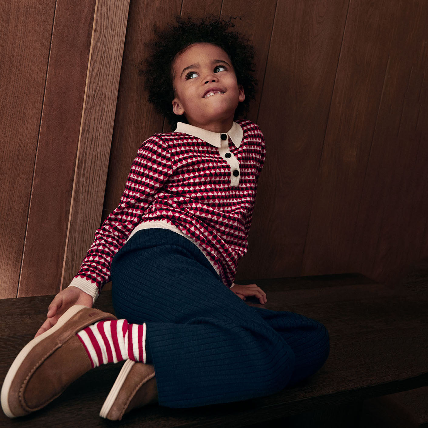 Boys & Girls Red Jacquard Wool Polo Shirt