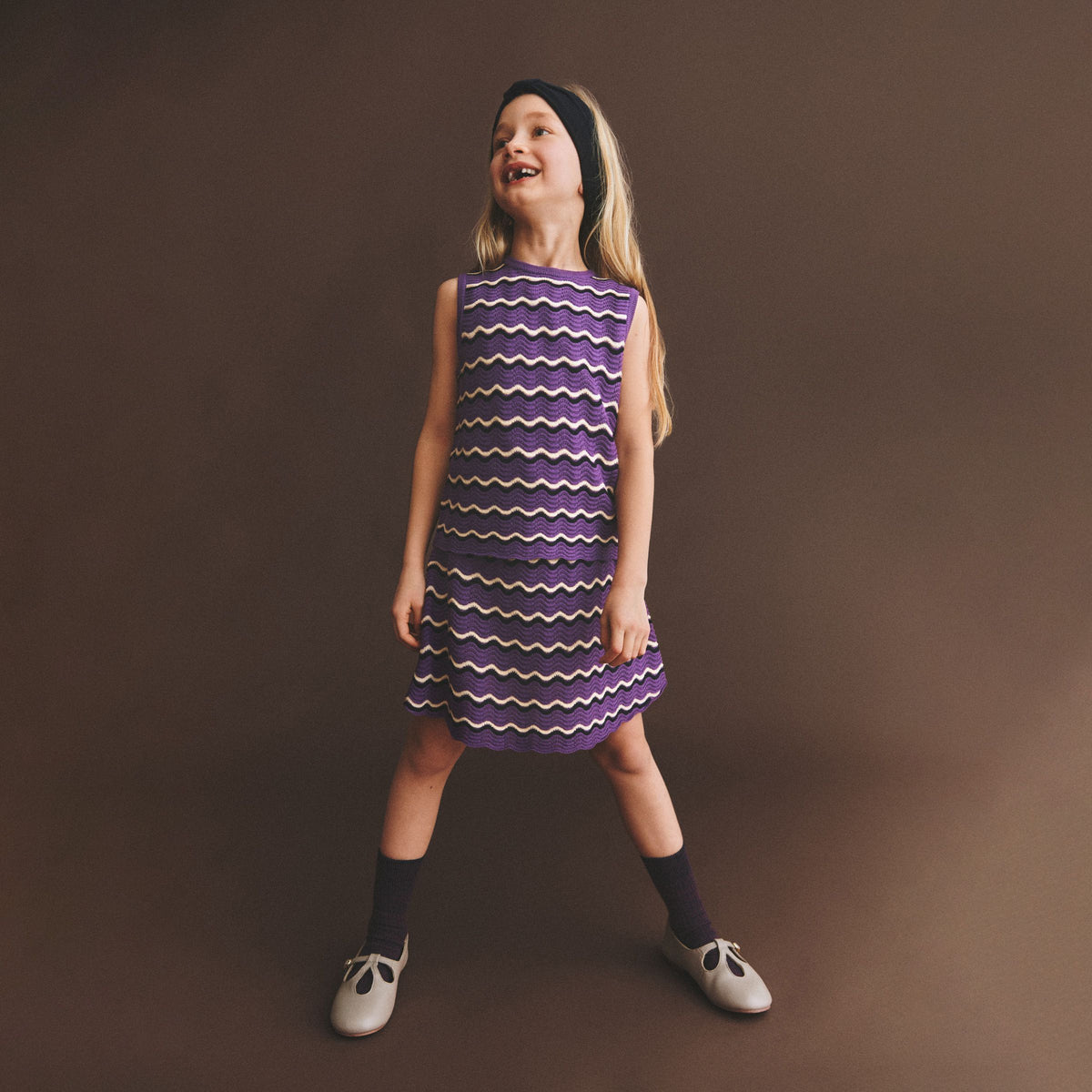 Girls Purple Wave Pointelle Wool Skirt