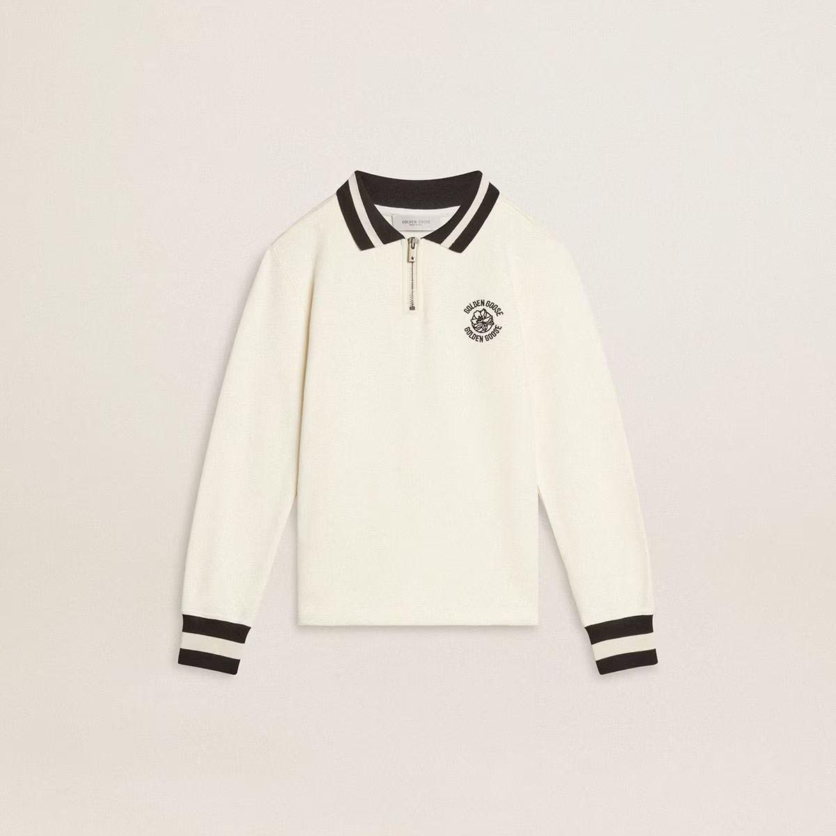 Boys & Girls White Cotton Polo Sweatshirt