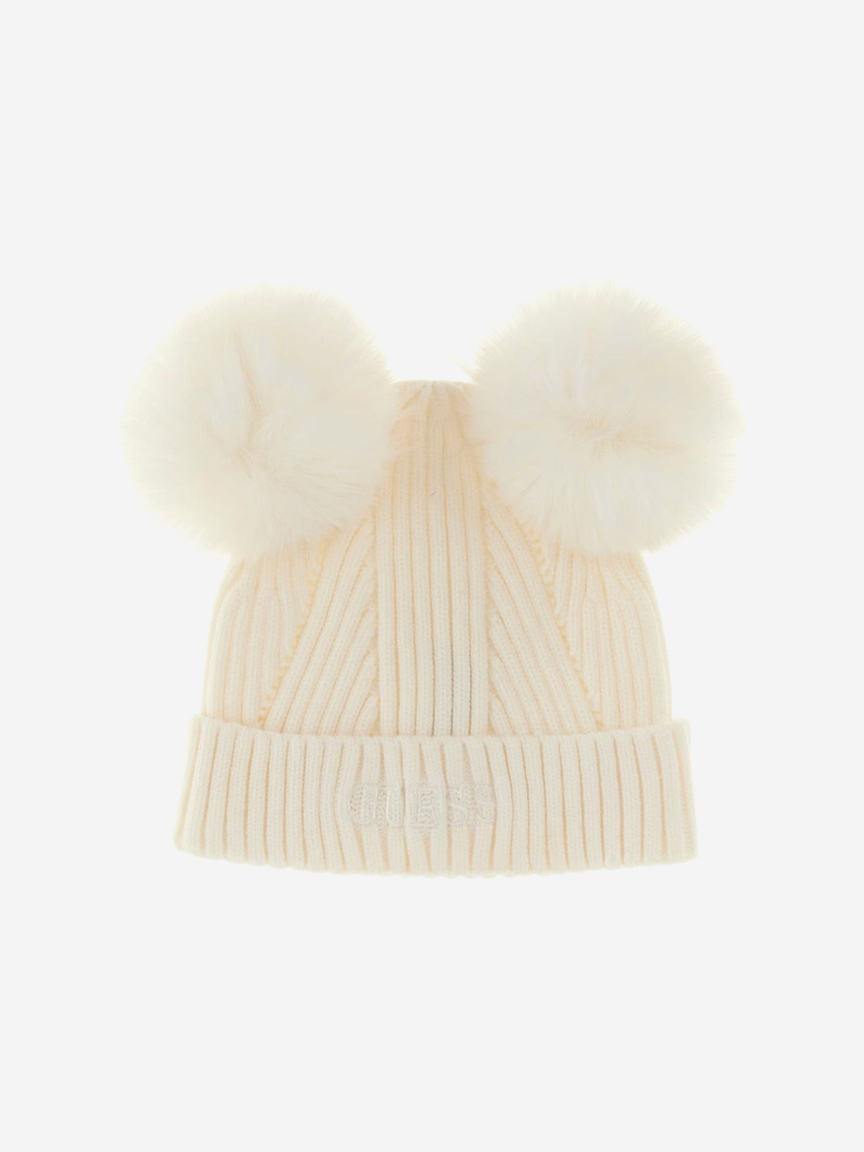 Girls Knitted Pom Pom Hat in Ivory
