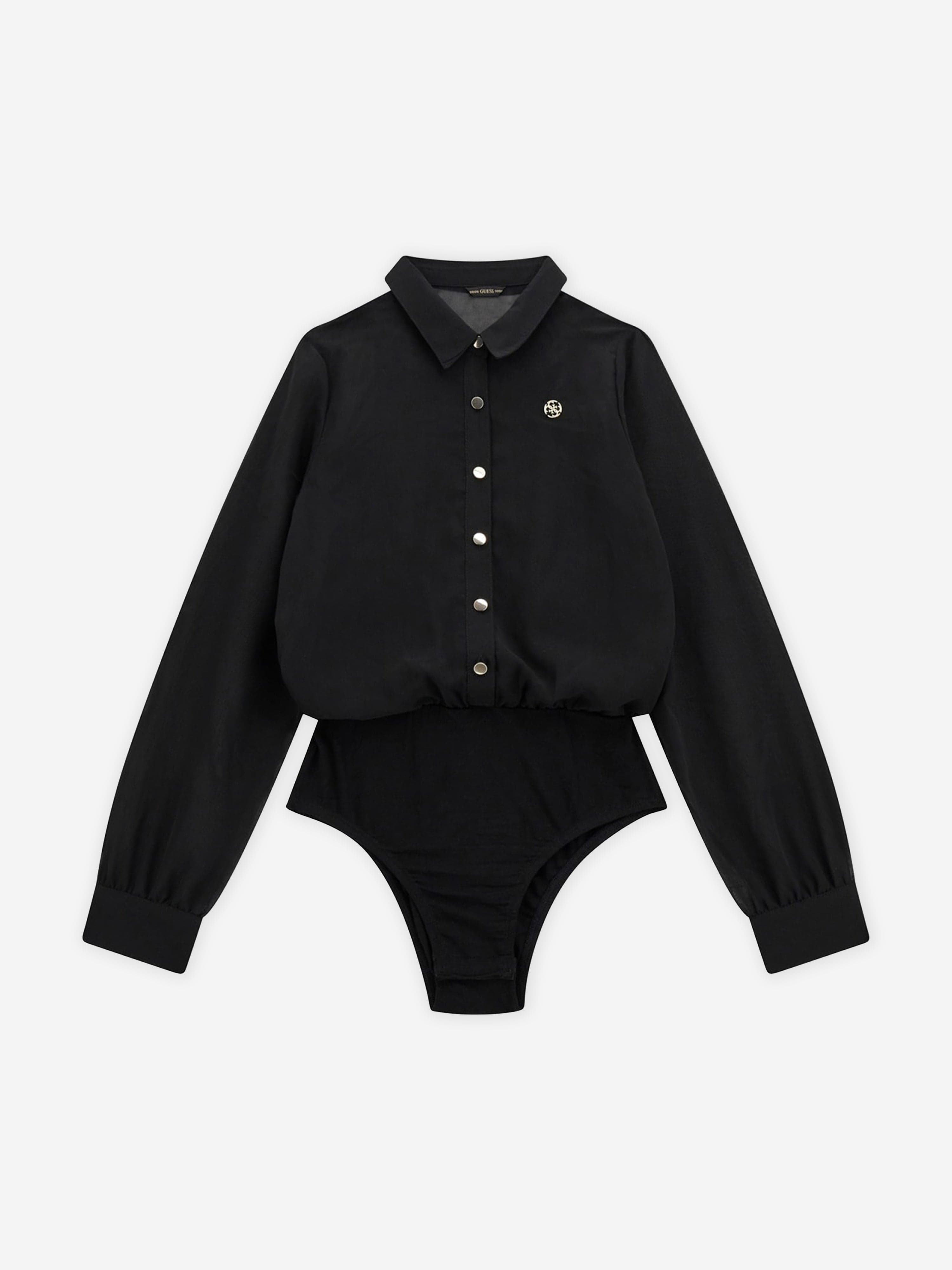 Girls Chiffon Bodysuit Shirt in Black