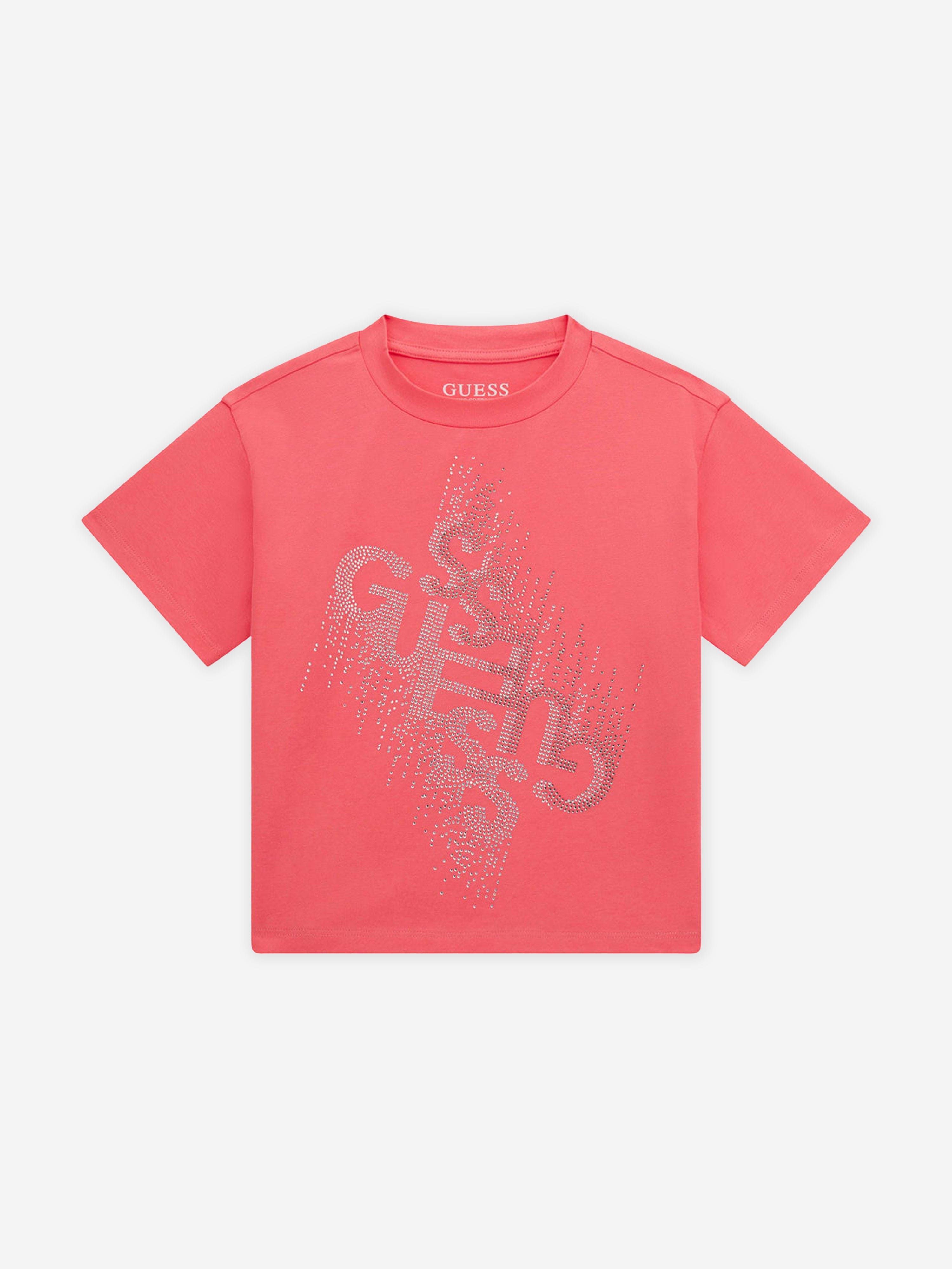 Girls Diamante Logo T-Shirt in Pink