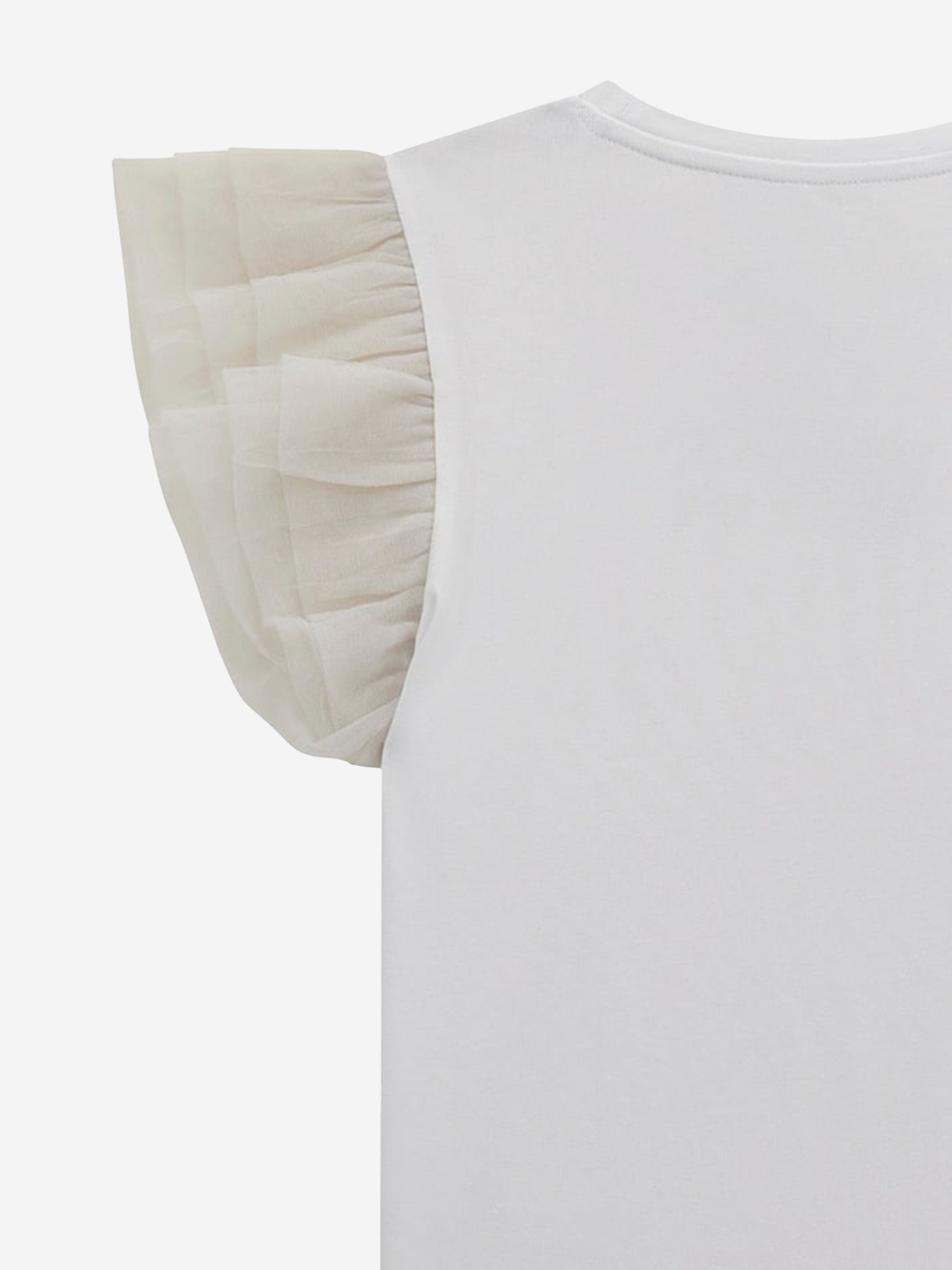 Girls Tulle Sleeve T-Shirt in White