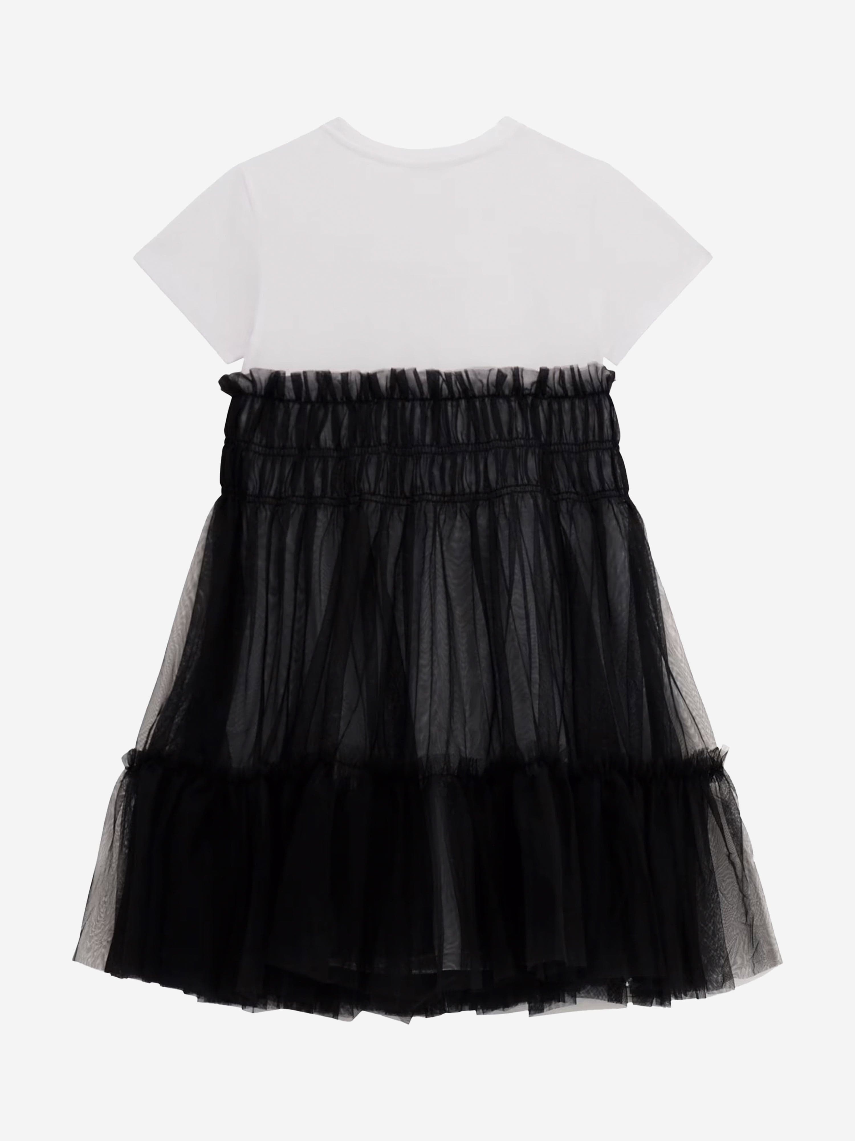 Girls Mixed Fabric Dress in Black