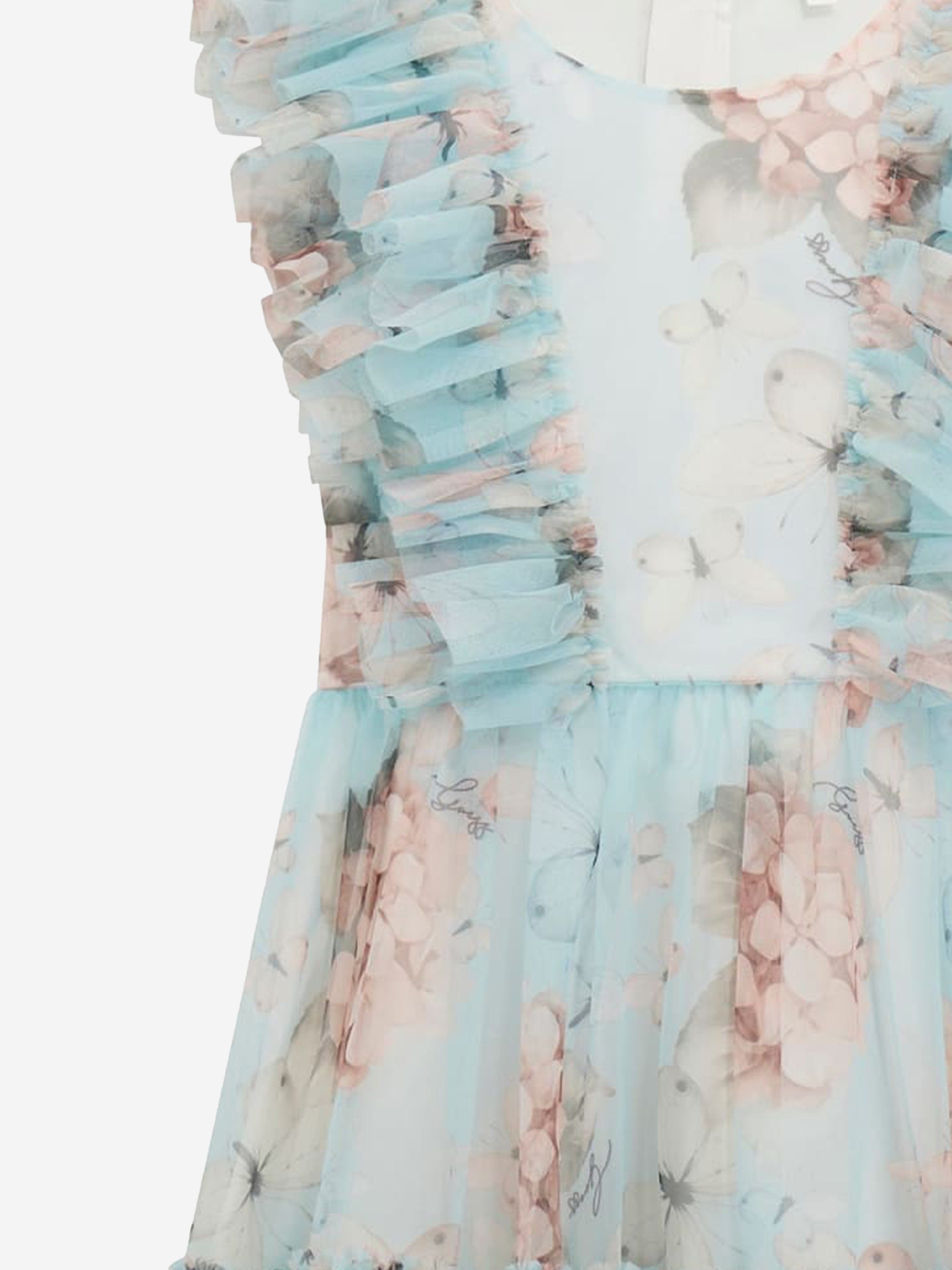 Girls Butterly Collage Tulle Dress in Blue