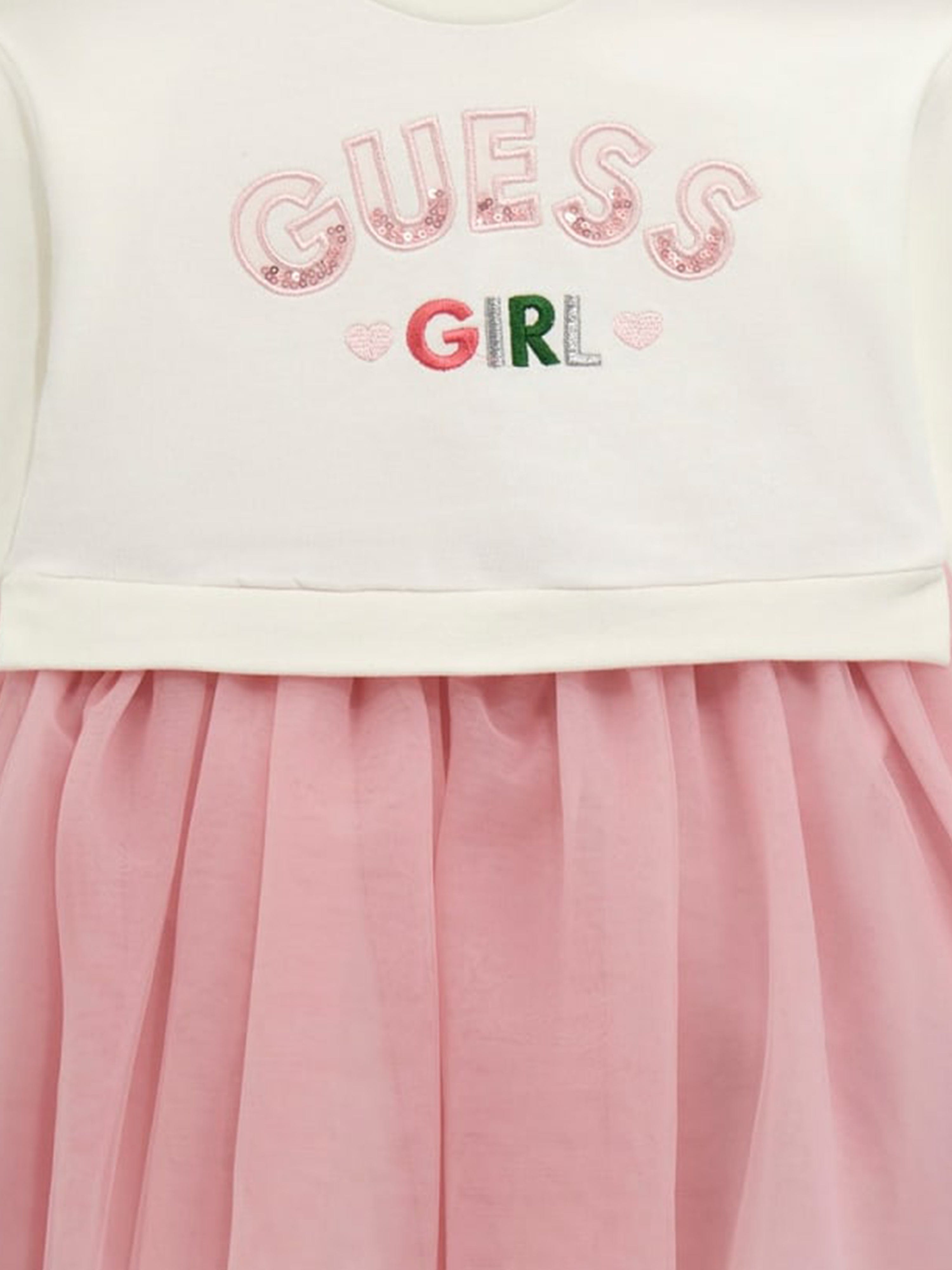 Girls Mixed Fabric Sweater Dress in White