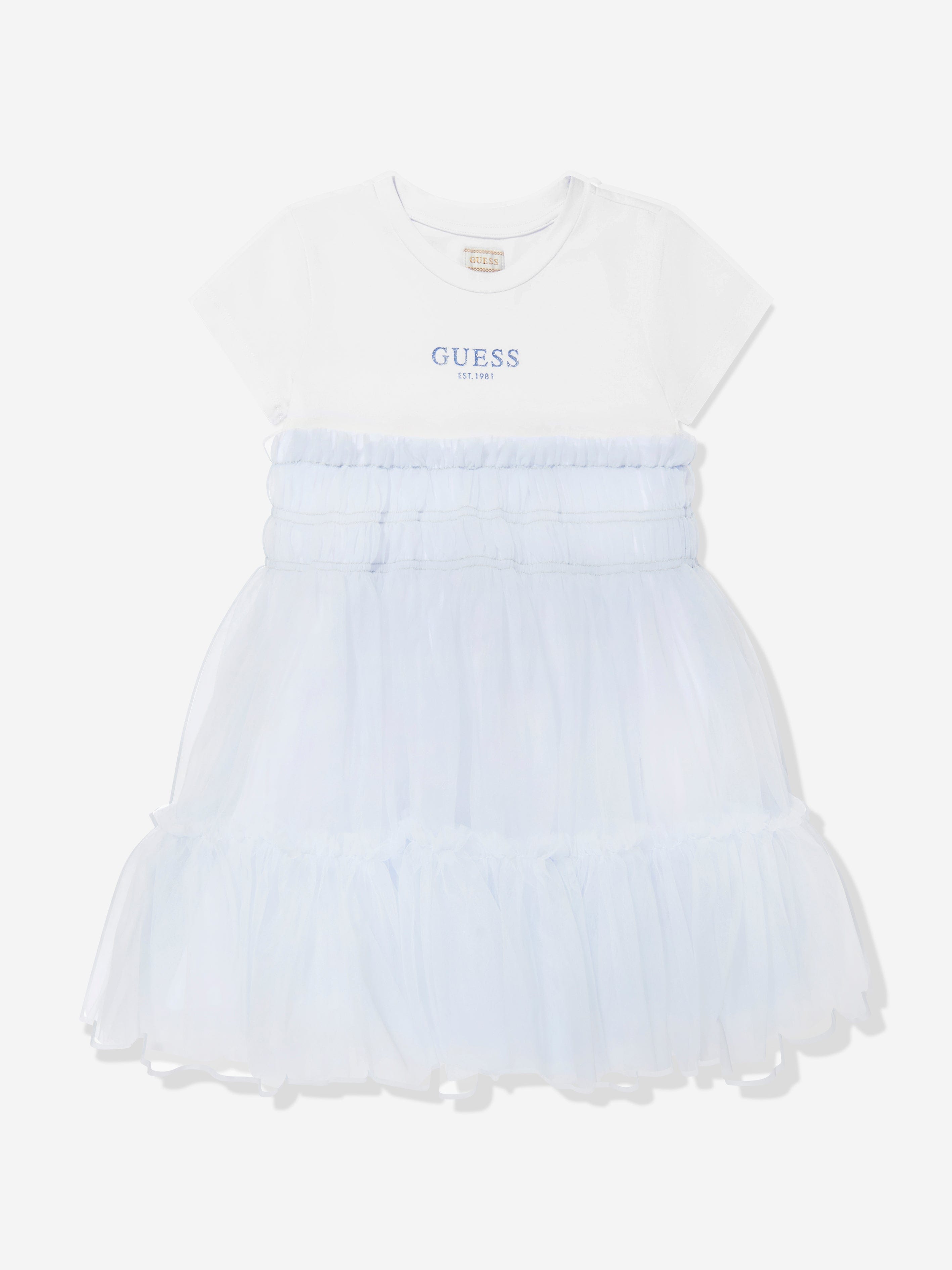 Girls Jersey and Tulle Dress in White
