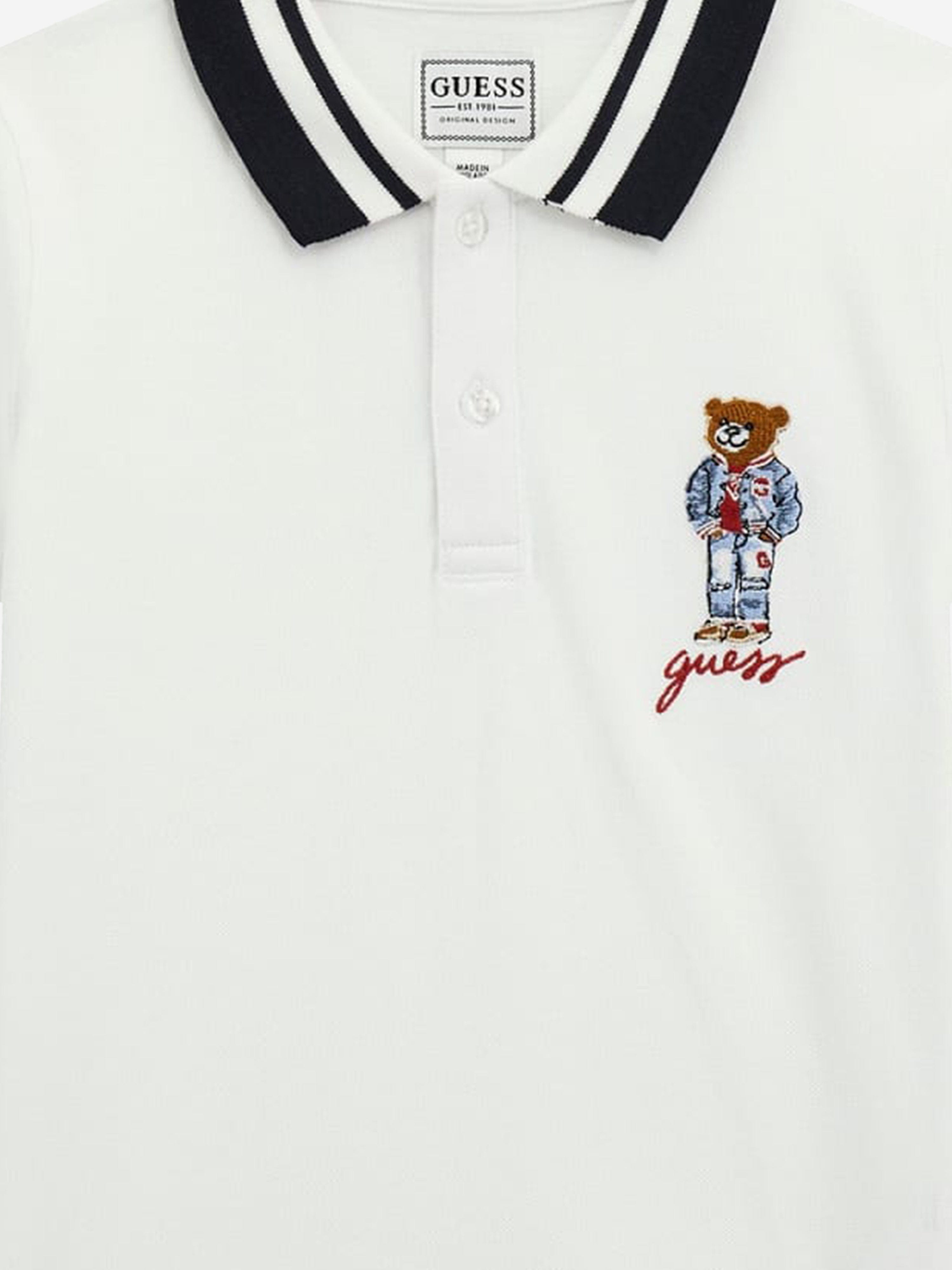 Boys Bear Polo Shirt in White