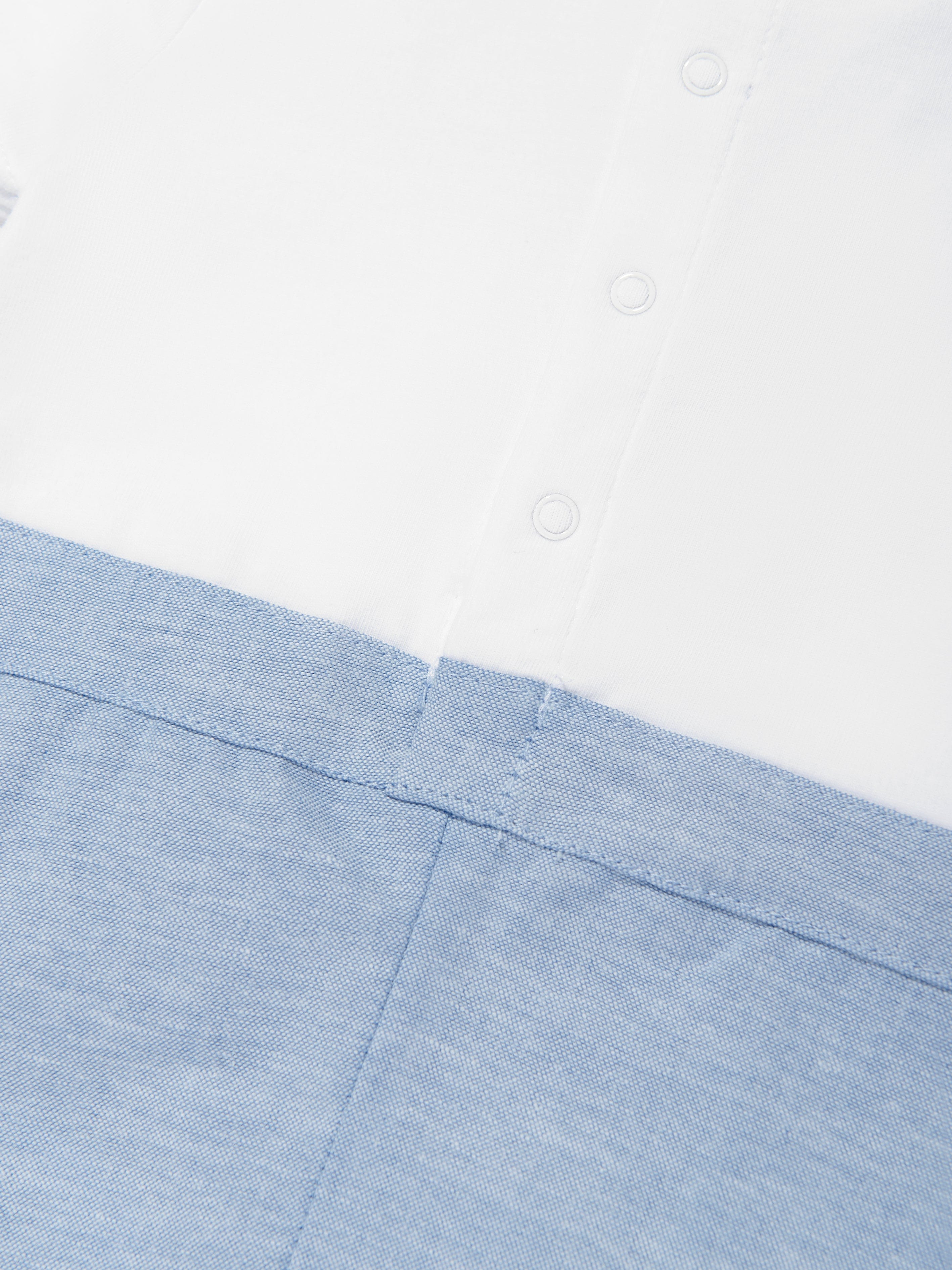 Baby Boys Jersey and Oxford Romper in White