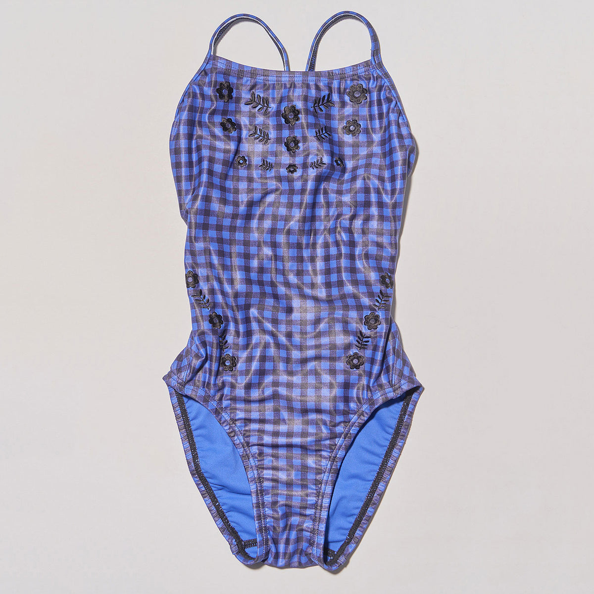 Maillot de bain professionnel à carreaux bleus pour filles