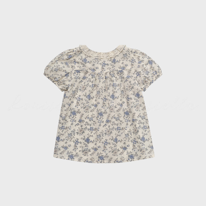 Girls Blue Floral Cotton Shirt
