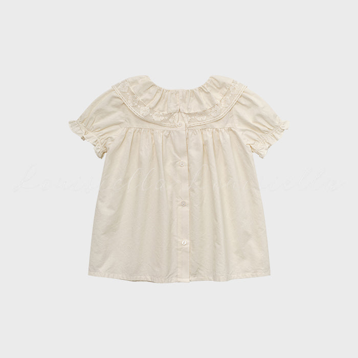 Girls Cream Ruffled Cotton Shirt