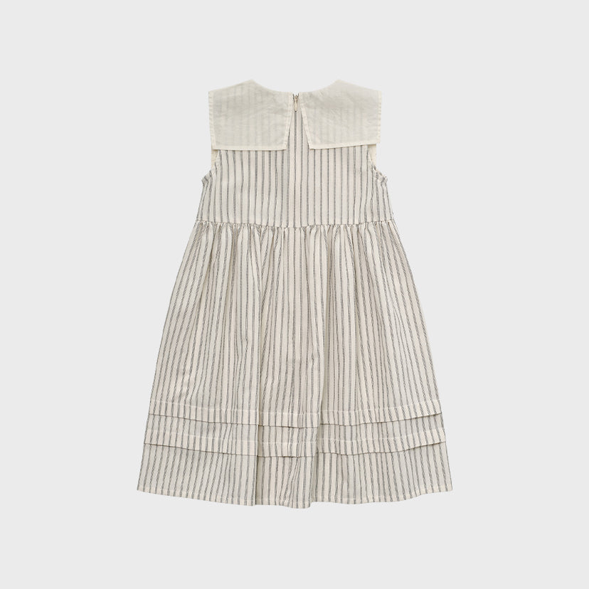 Girls Cream Stripes Cotton Dress