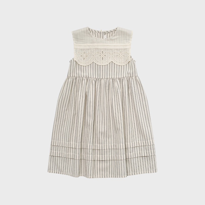 Girls Cream Stripes Cotton Dress