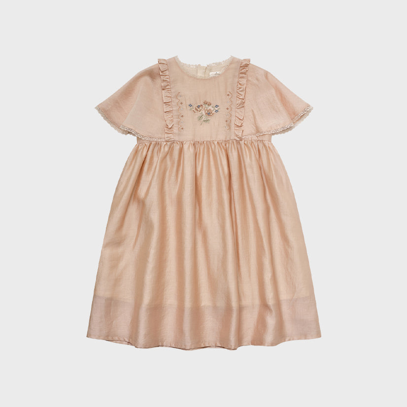 Girls Peach Embroidered Dress