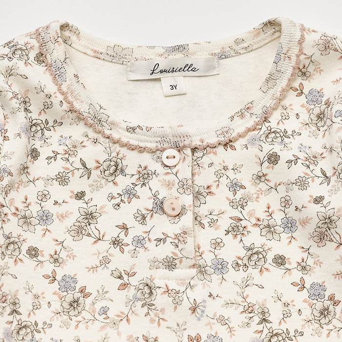 Ensemble en coton fleuri blanc pour fille