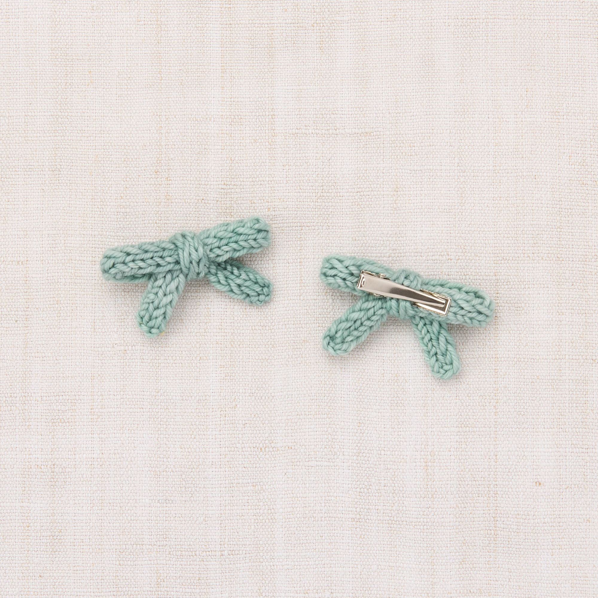 Girls Green Bow Wool Hair Clips