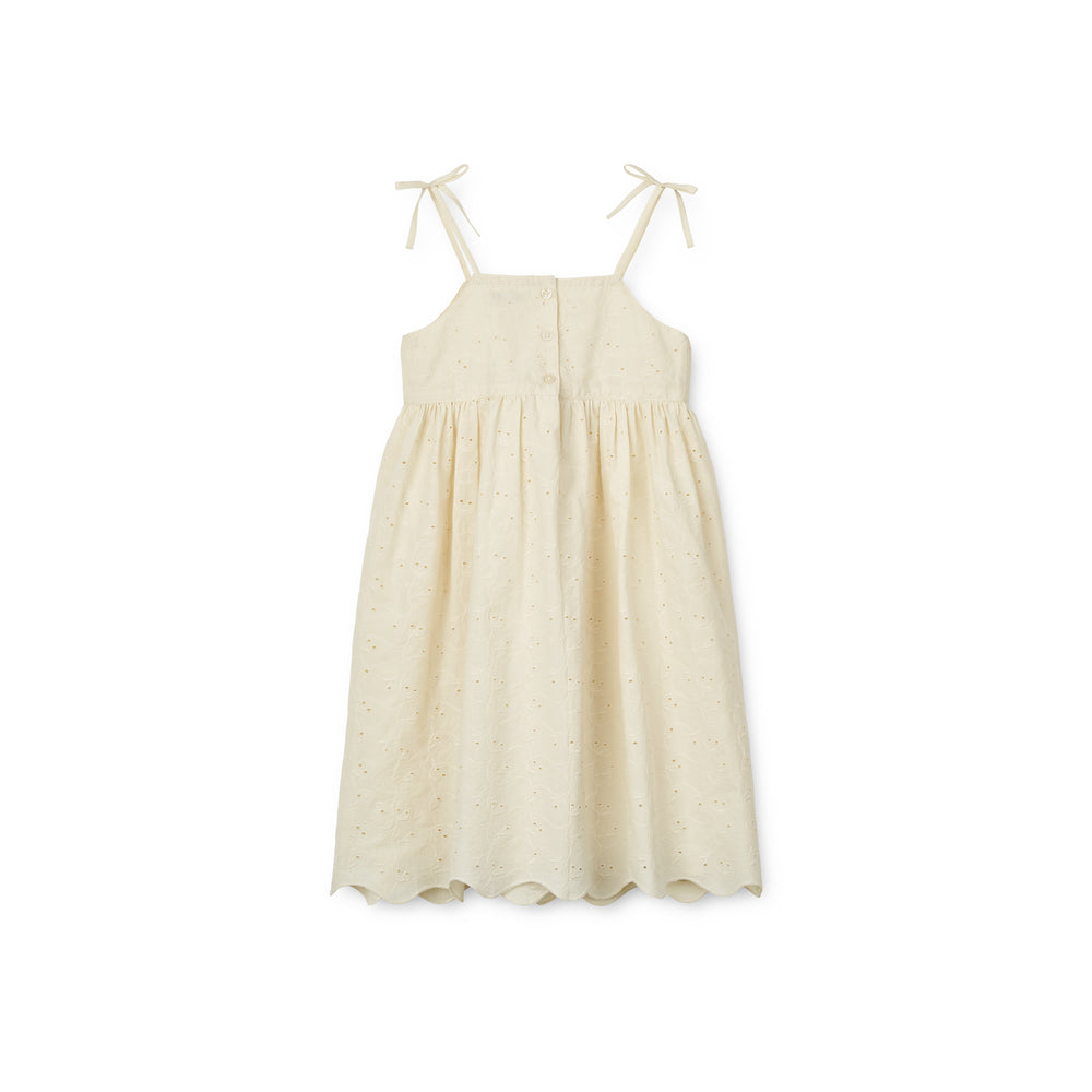 Girls Cream Embroidered Cotton Dress