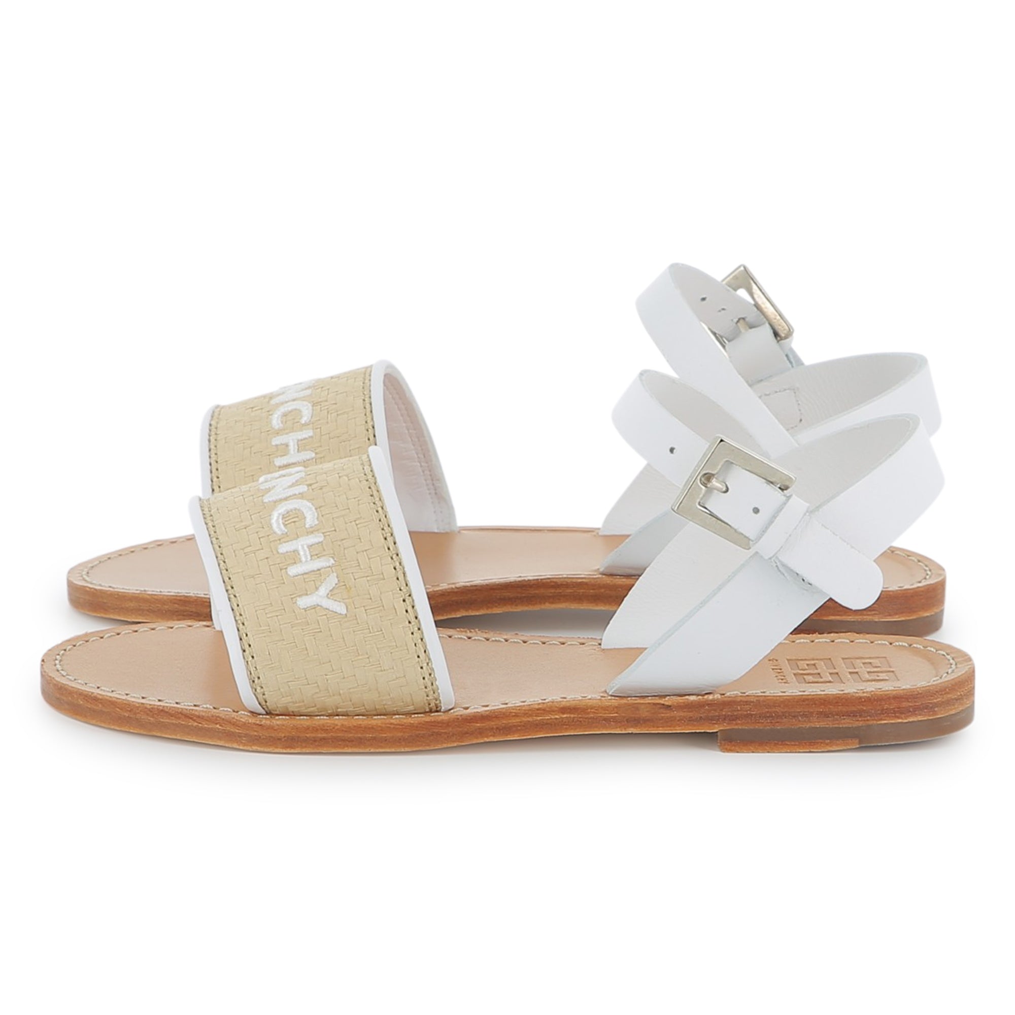 Girls White Embroidery Logo Sandals