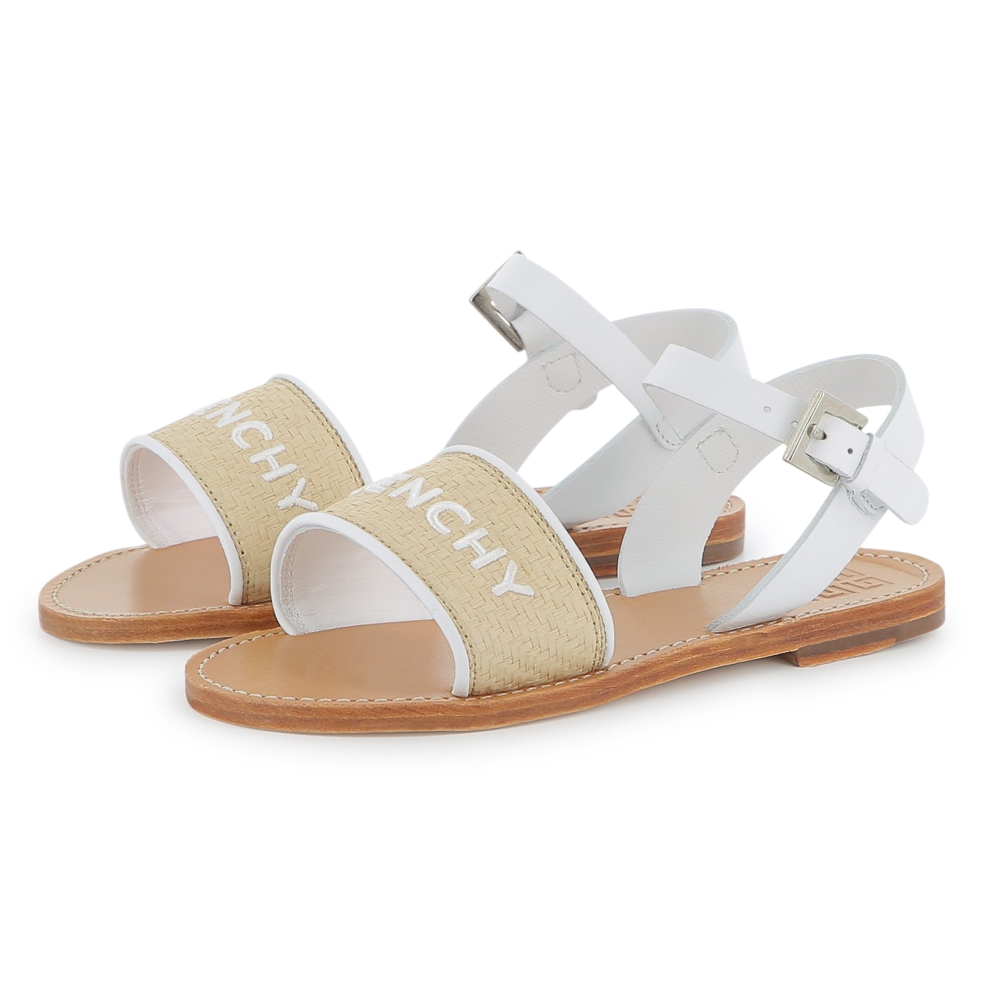 Girls White Embroidery Logo Sandals