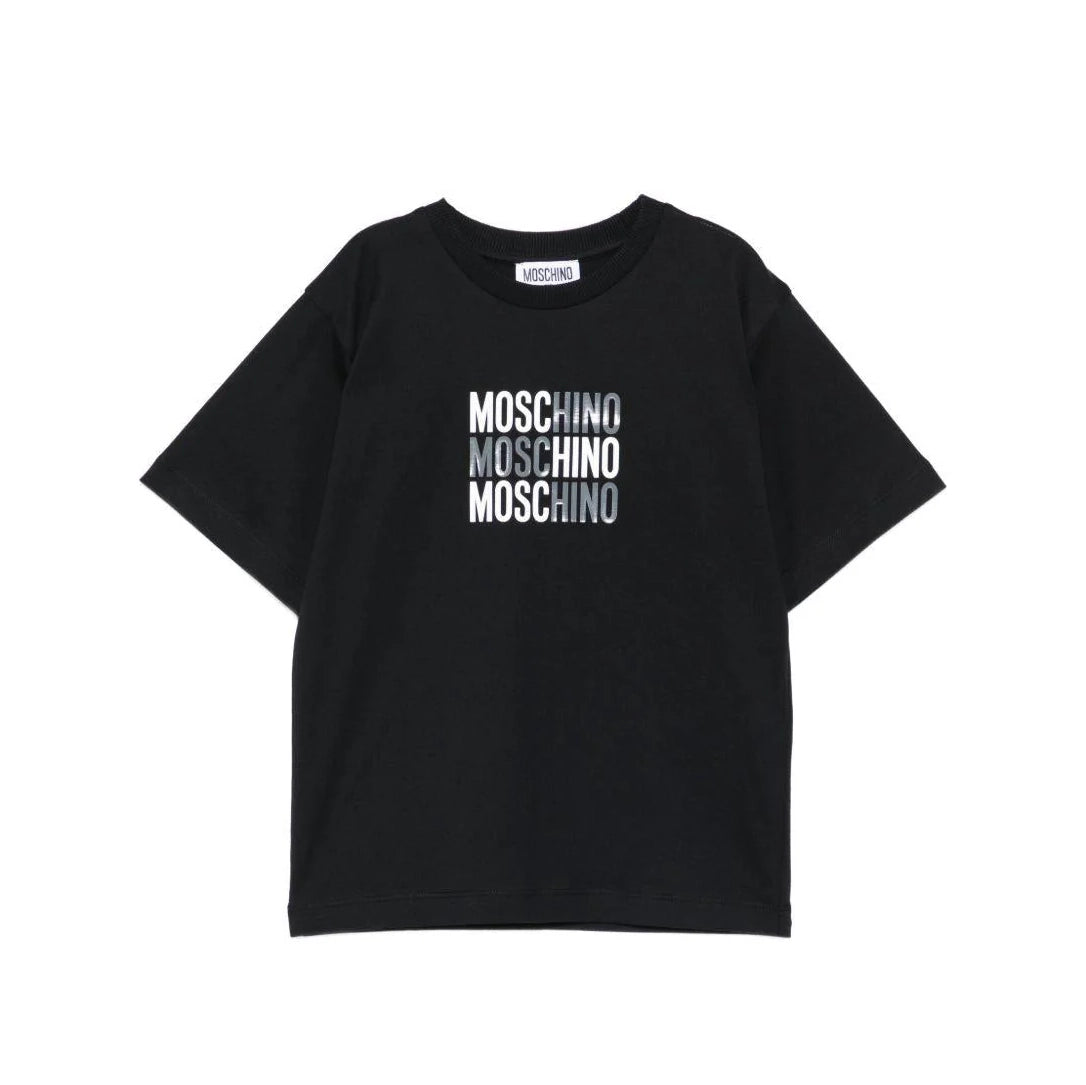 Boys & Girls Black Logo Cotton T-Shirt