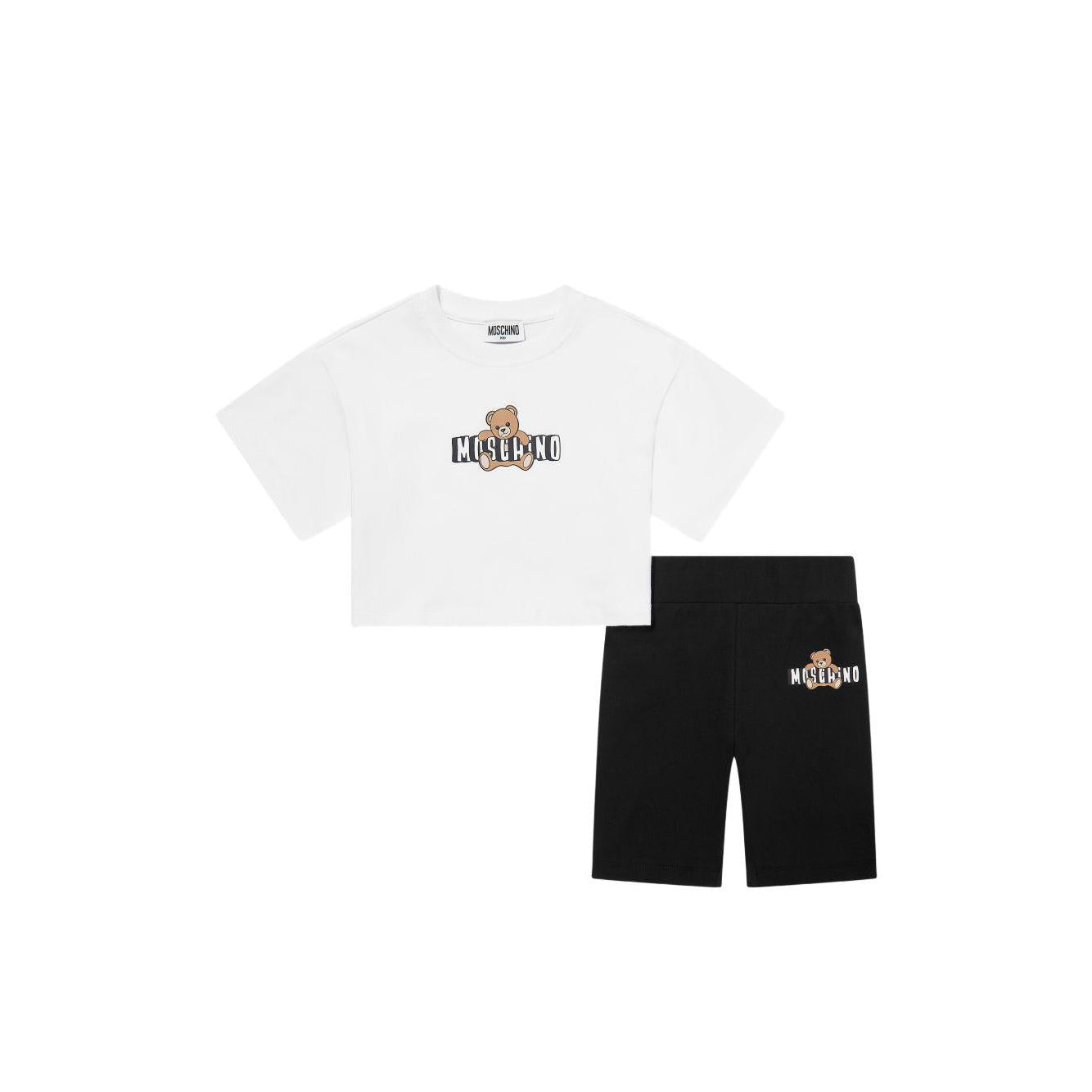 Girls White & Black Bear Printed Cotton Set
