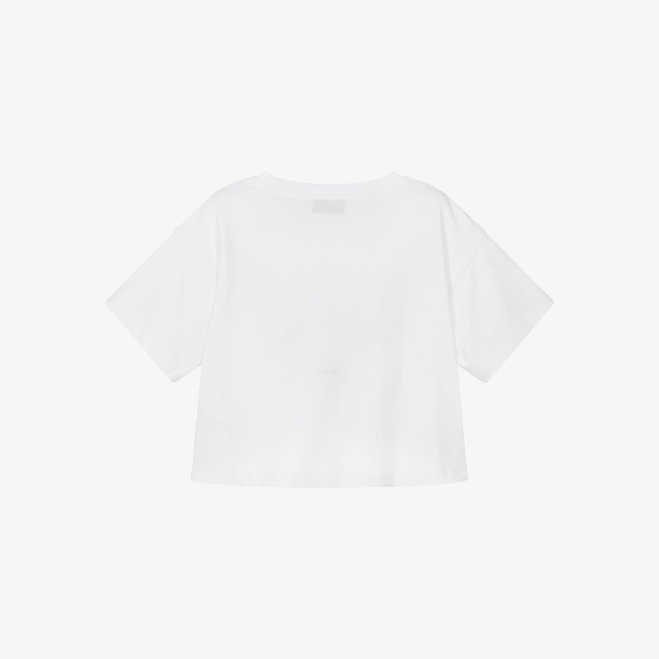 Girls White Circular Logo Cotton T-Shirt