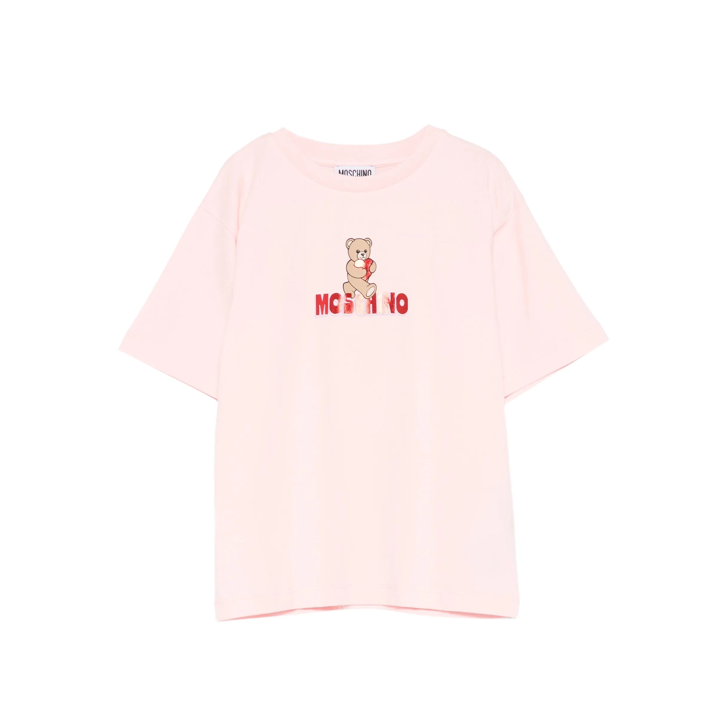 Girls Light Pink Bear Printed Cotton T-Shirt