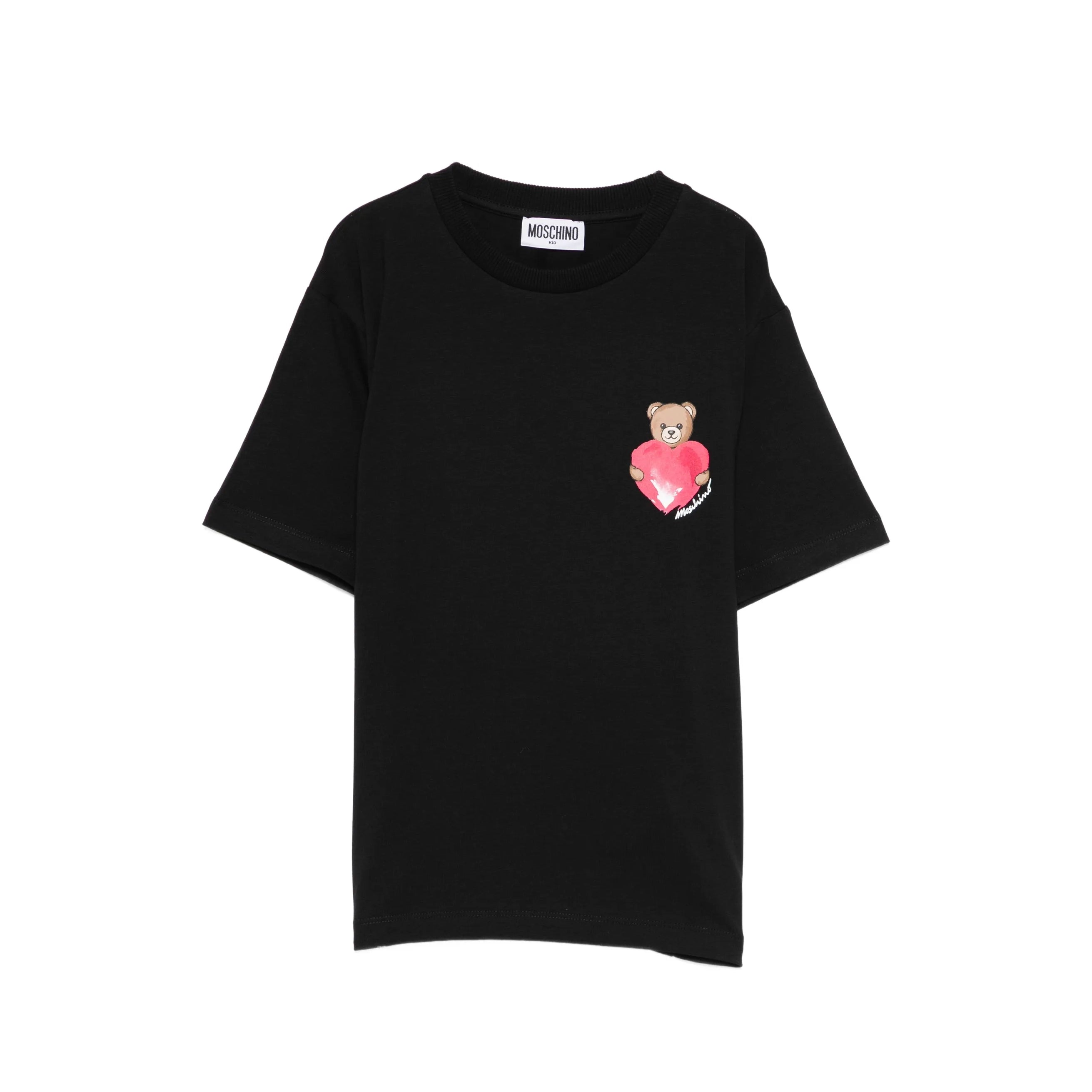 Girls Black Heart Printed Cotton T-Shirt