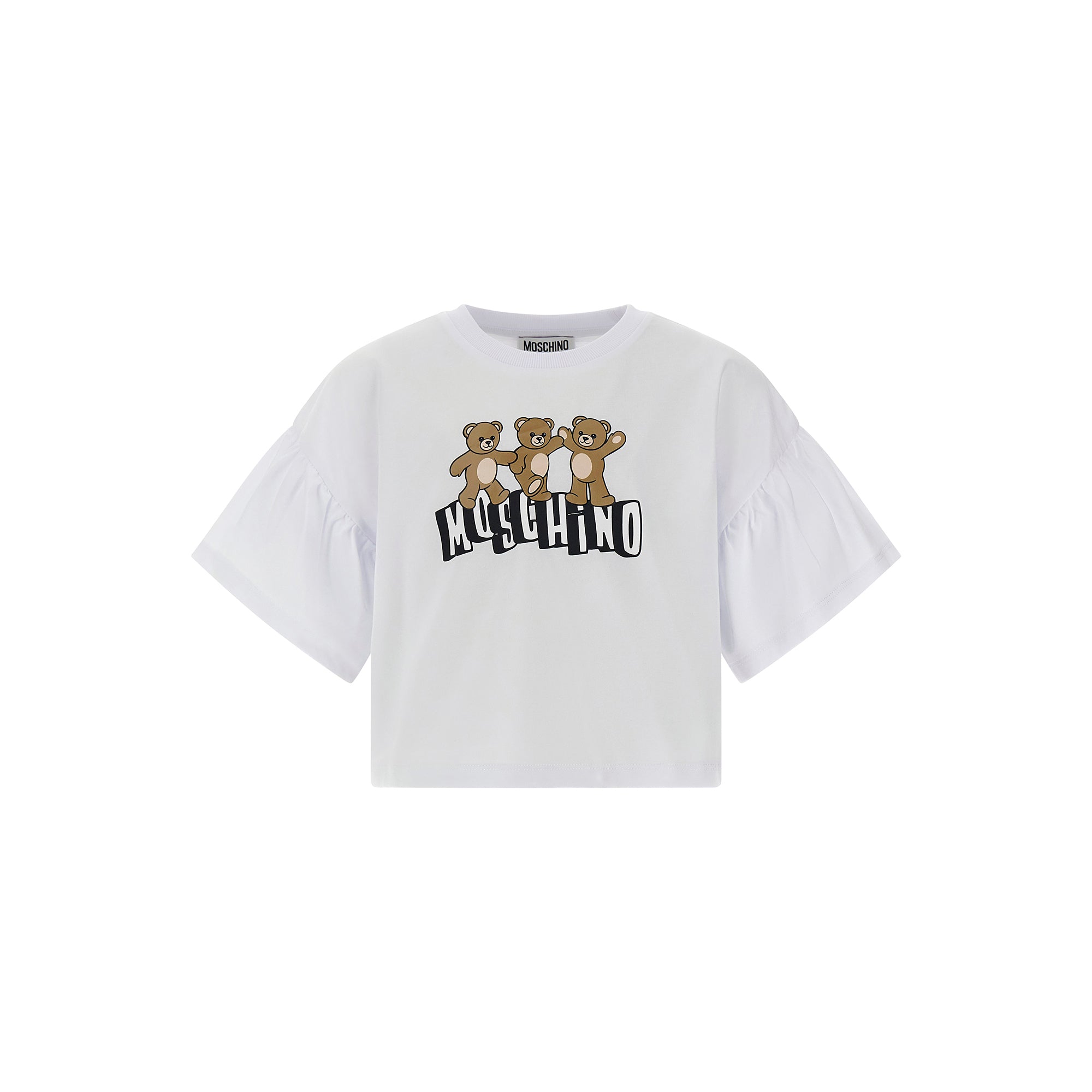 Girls White Bear Printed Cotton T-Shirt