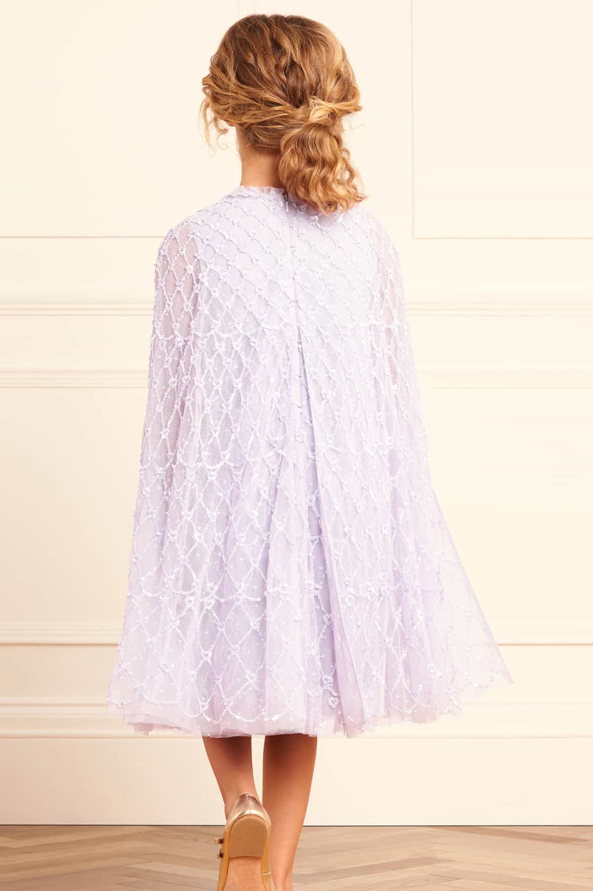 Needle & Thread Girls Heart Lattice Cape Dress in Purple