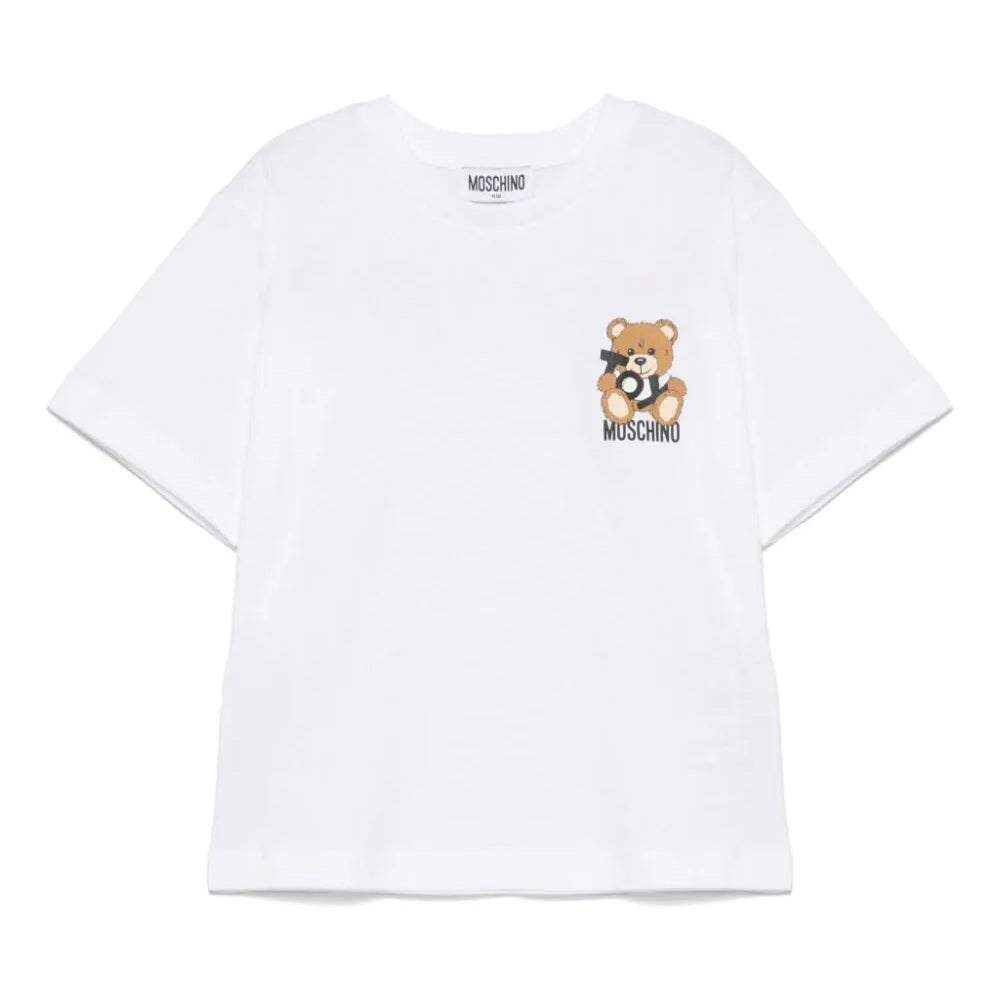 Boys & Girls White Printed Logo Cotton T-Shirt